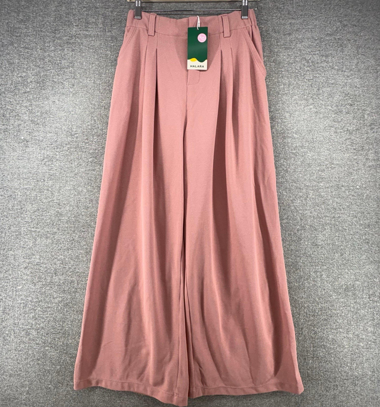 Halara Pleated Wide Leg Dress Pants Women Size Medium Petite Pink Casual NEW
