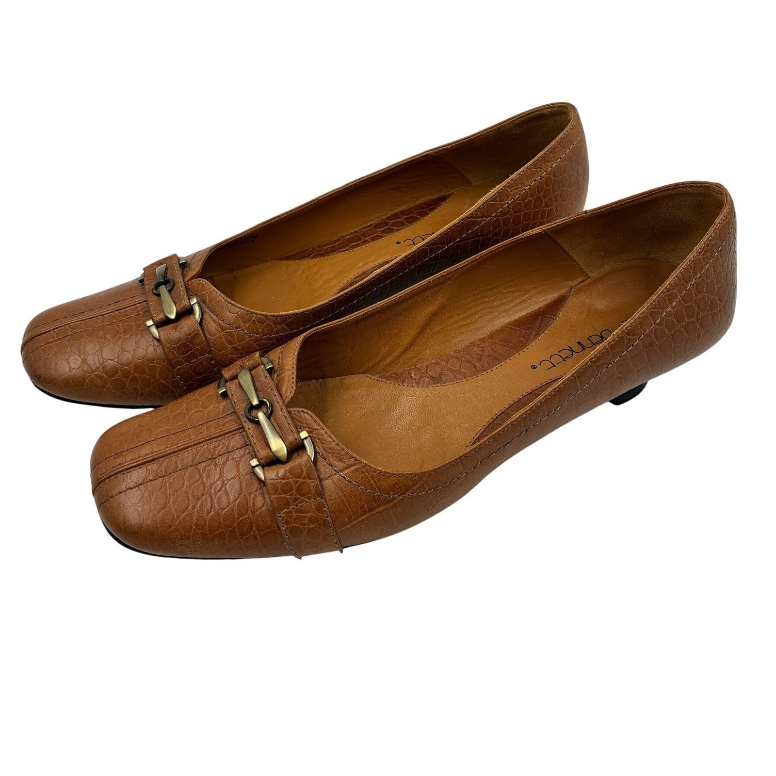 Jessica Bennett Women’s Tan Croc Square Toe Low Heel Buckle Flats Shoes 8.5M