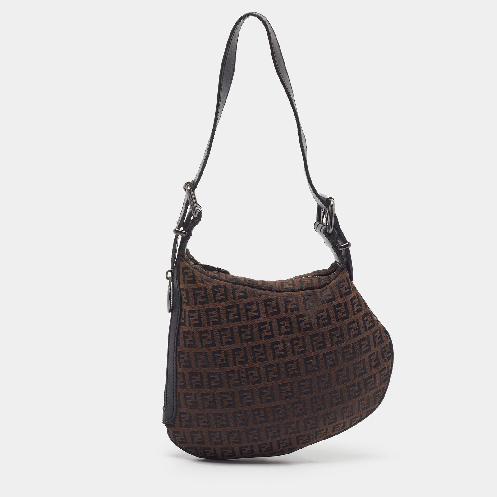 Fendi Oyster BrownBlack Zucchino Canvas Hobo