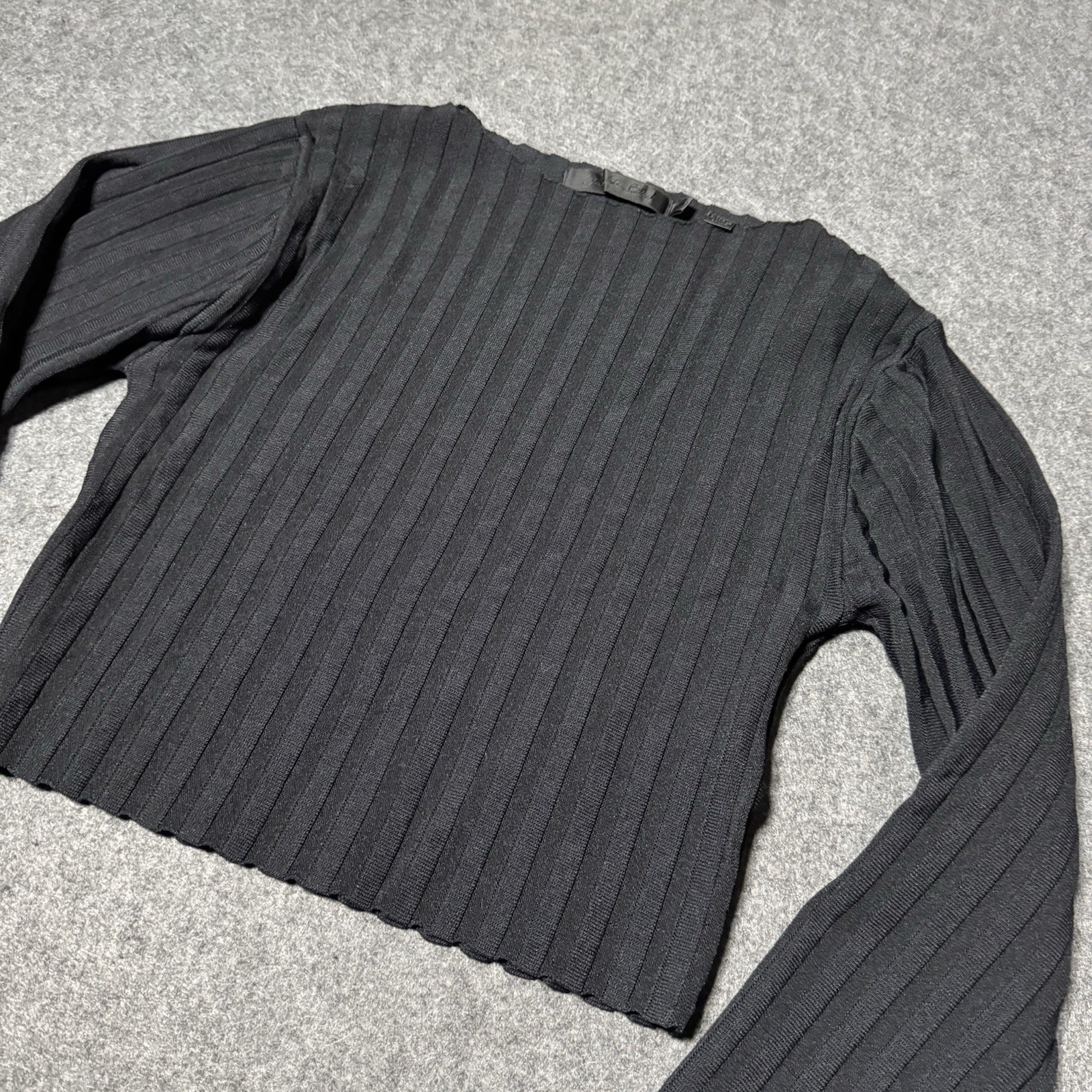 John John Black Womens Thick Ribbed Longsleeve Cropped Size M Indie City Preppy