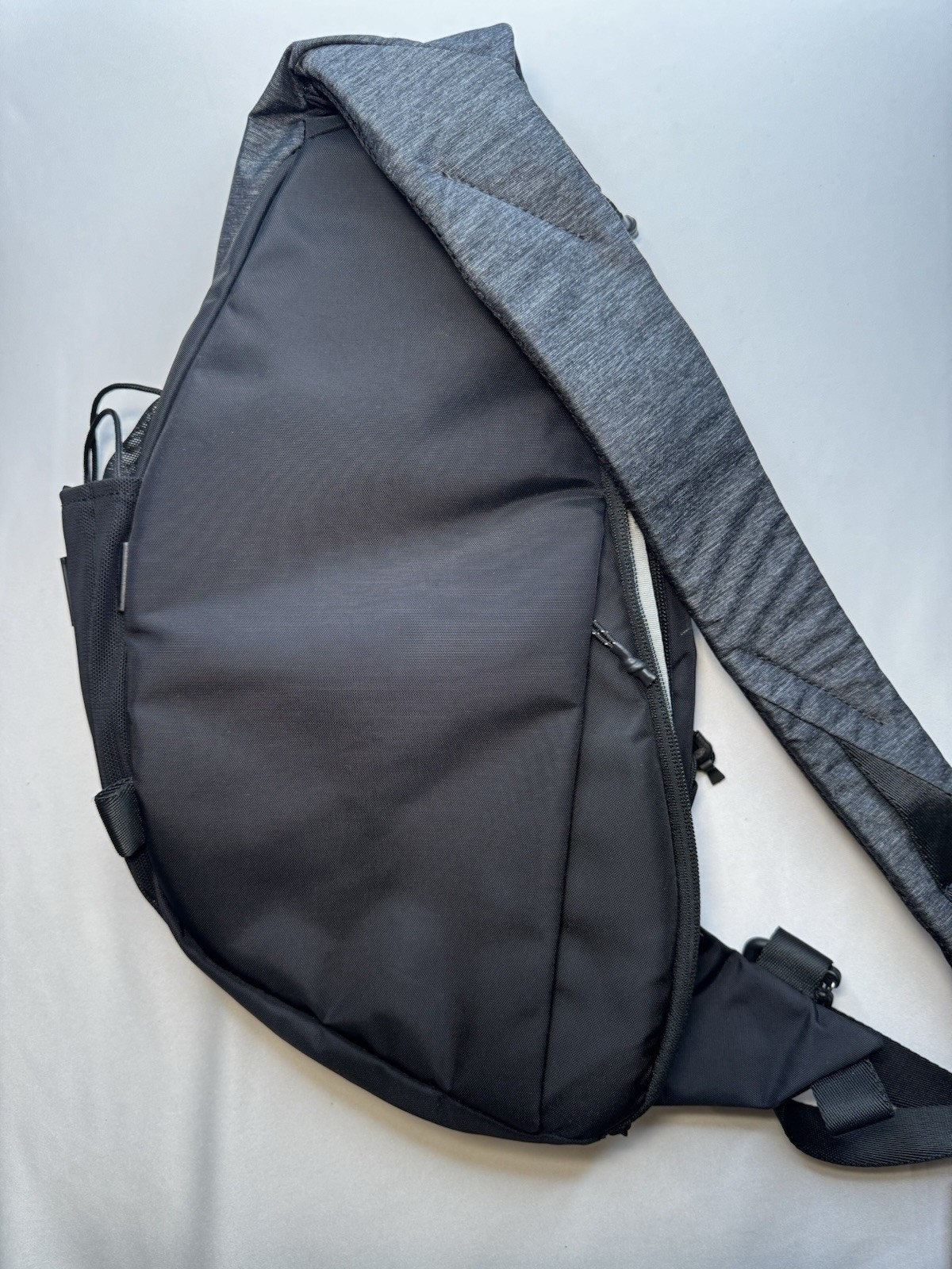 NIID Gray/Black Sling Bag, Zip Closure, Pockets, Adjustable Shoulder Strap, NEW