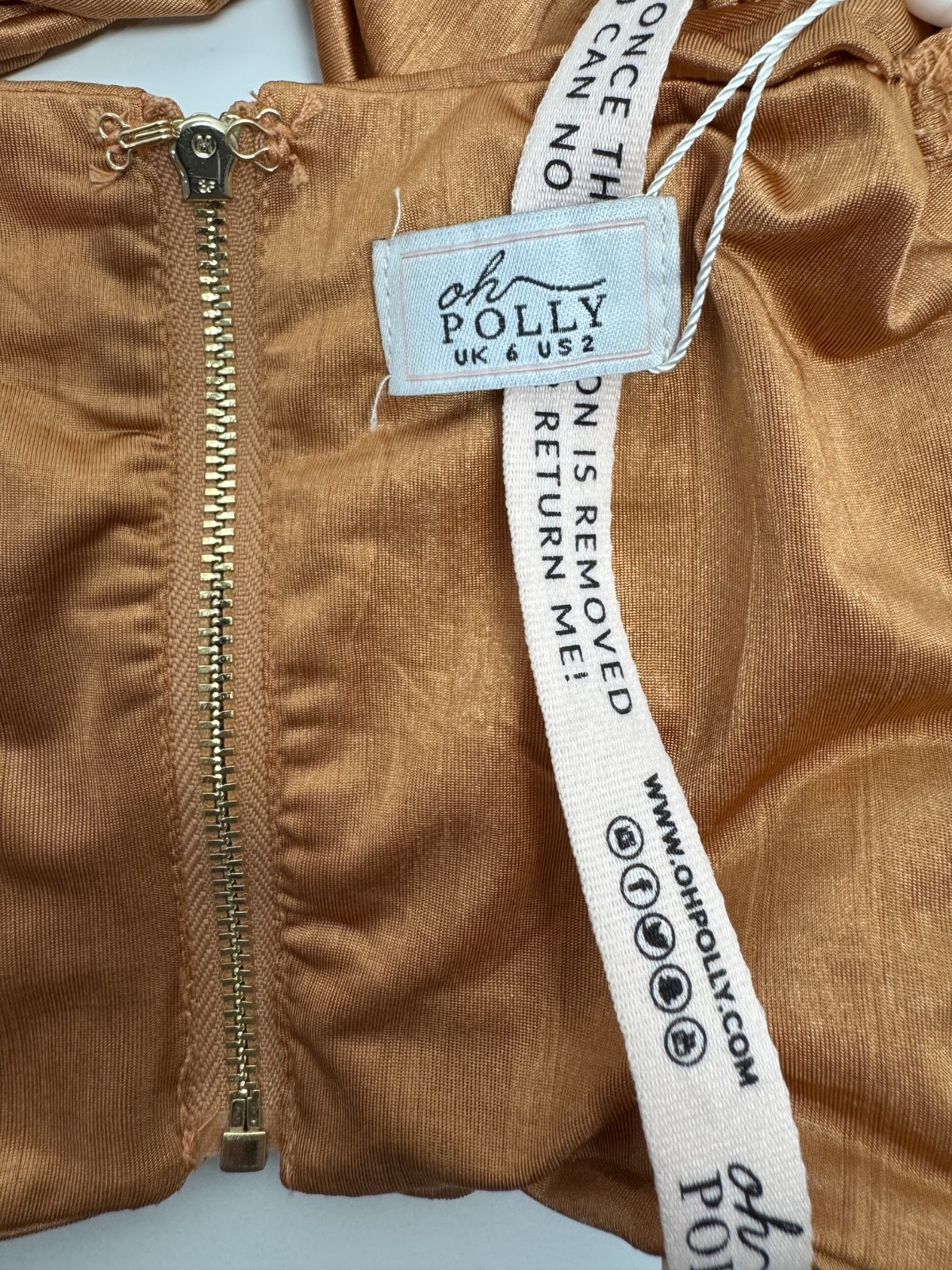 Oh Polly Wrap Me Up Flared Sleeve Crop Top Copper Caramel NWT US 2