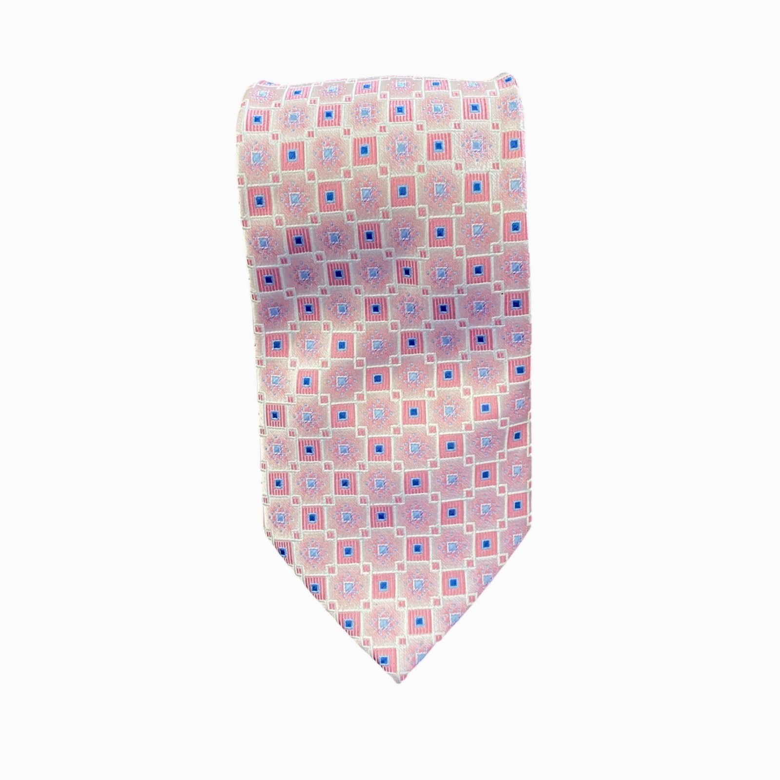 Charles Wain by Uomo Venetto Mens Pink Blue Geometric Medallion 100% Silk Tie