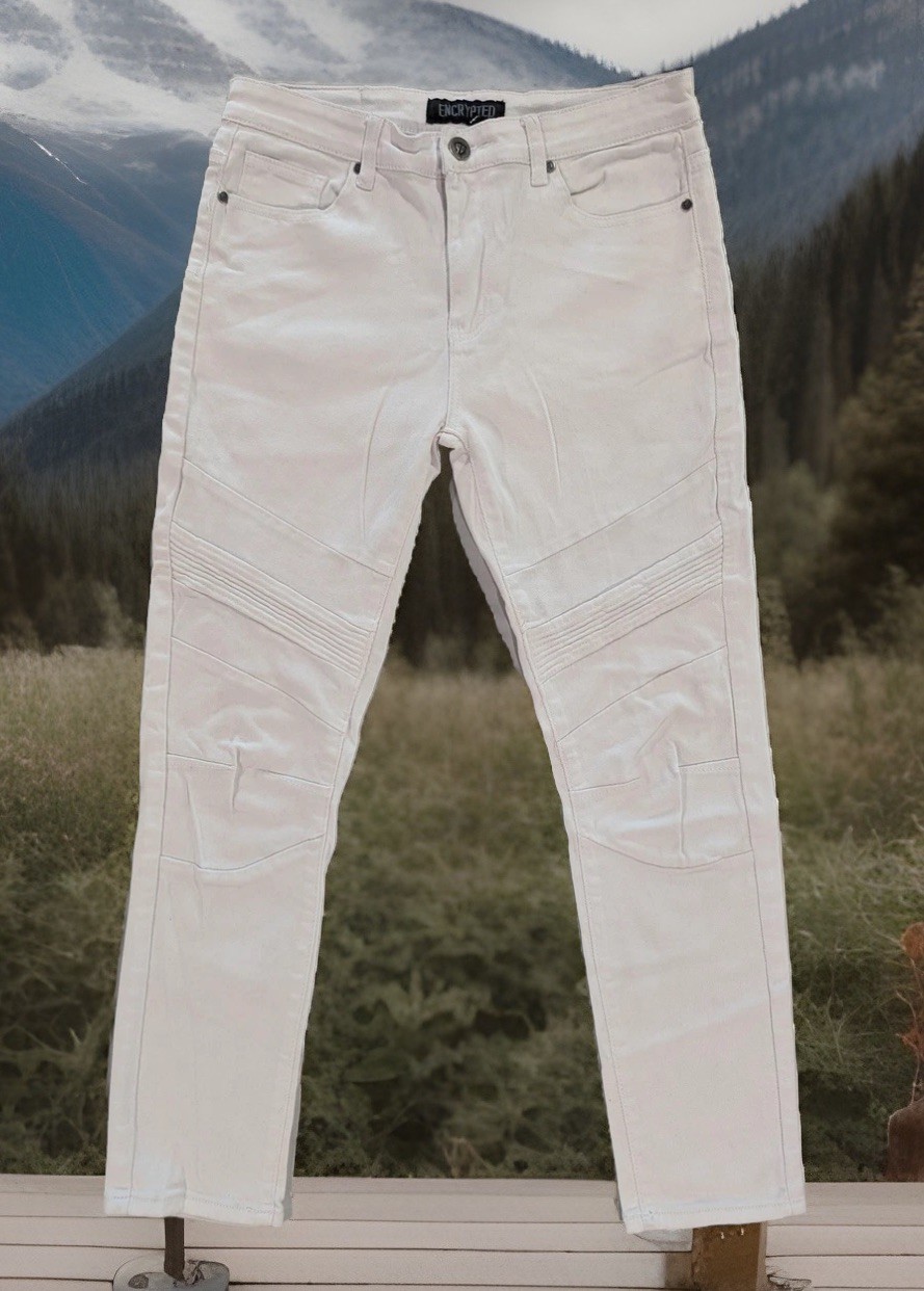 Encrypted Jeans Mens 32×30 White Skinny Slim Fit Moto Biker Stretch Denim