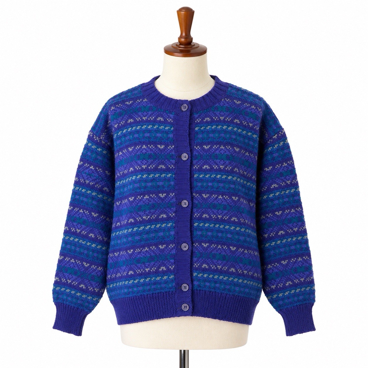 Nomadic Traders Vintage Fair Isle 100% Uruguay Wool Knit Cardigan Size Large