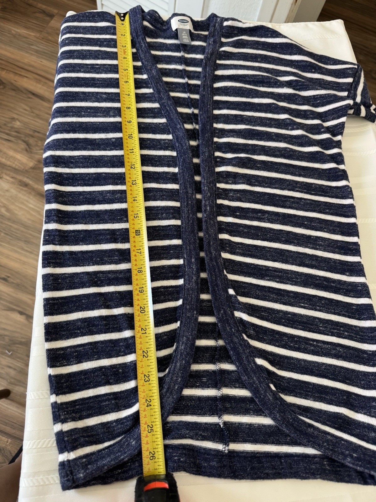 Old Navy, Navy Blue & White Striped Open Front Cardigan, Size L
