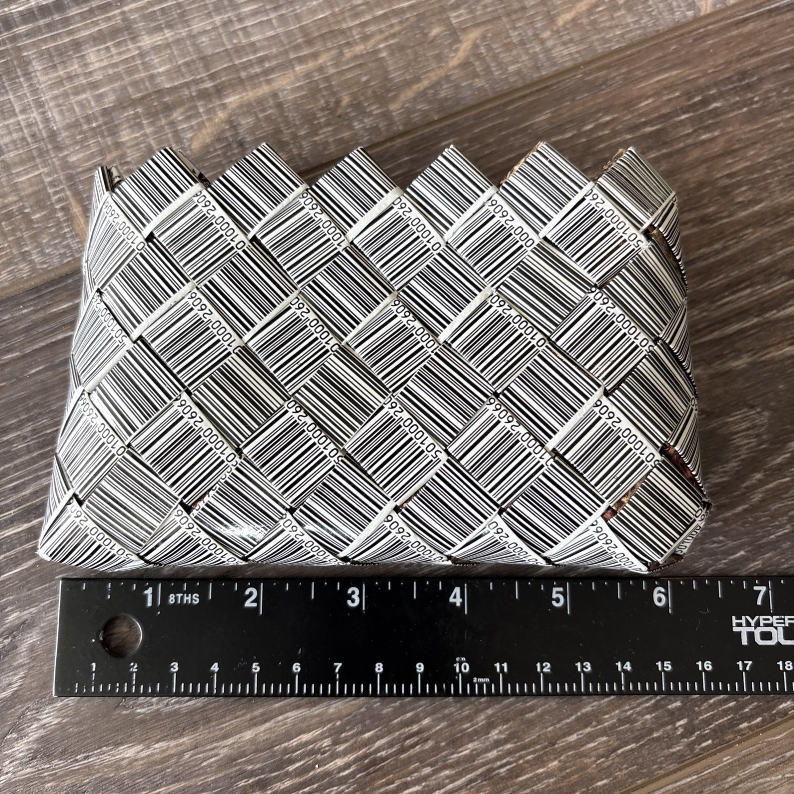Nahui Ollin Barcode Change Purse Coin Recycled Material 4” X 6”