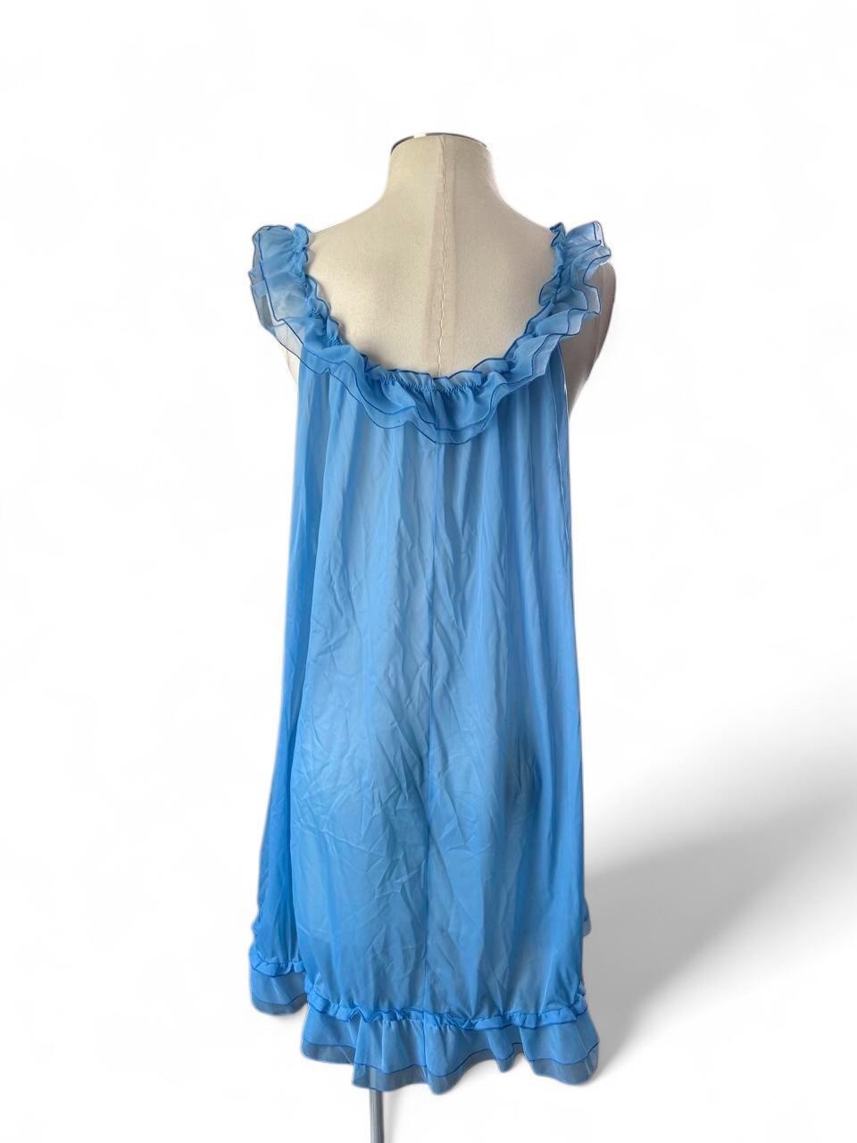 Vintage Vanity Fair Chiffon Blue Baby Doll slip Nightgown Small Coquette 60s