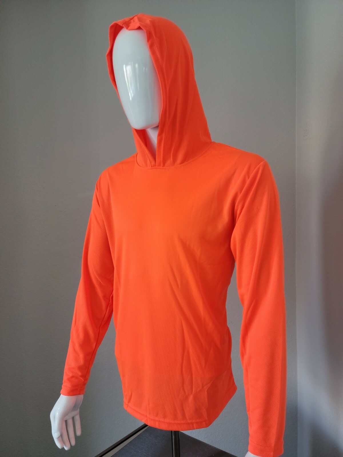 Safety Orange Long Sleeve Shirts With Hood, Polyester Birdeyes Mesh