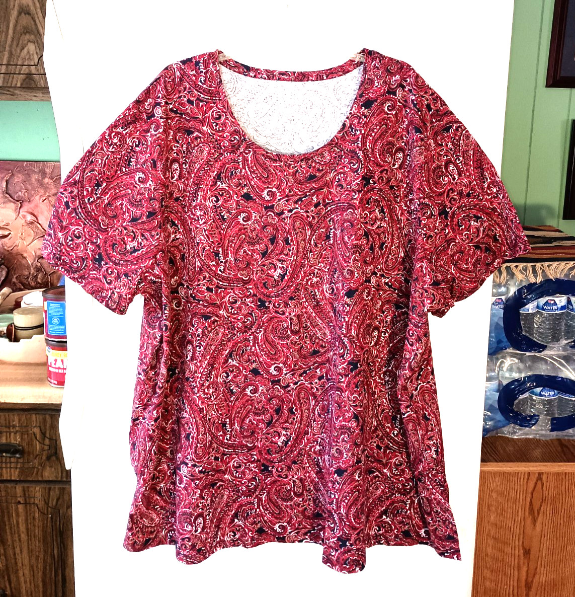 NEW CATHERINES RED SCROLL PAISLEY EASY FIT TEE T SHIRT TOP PLUS SIZE 3X 26/28W