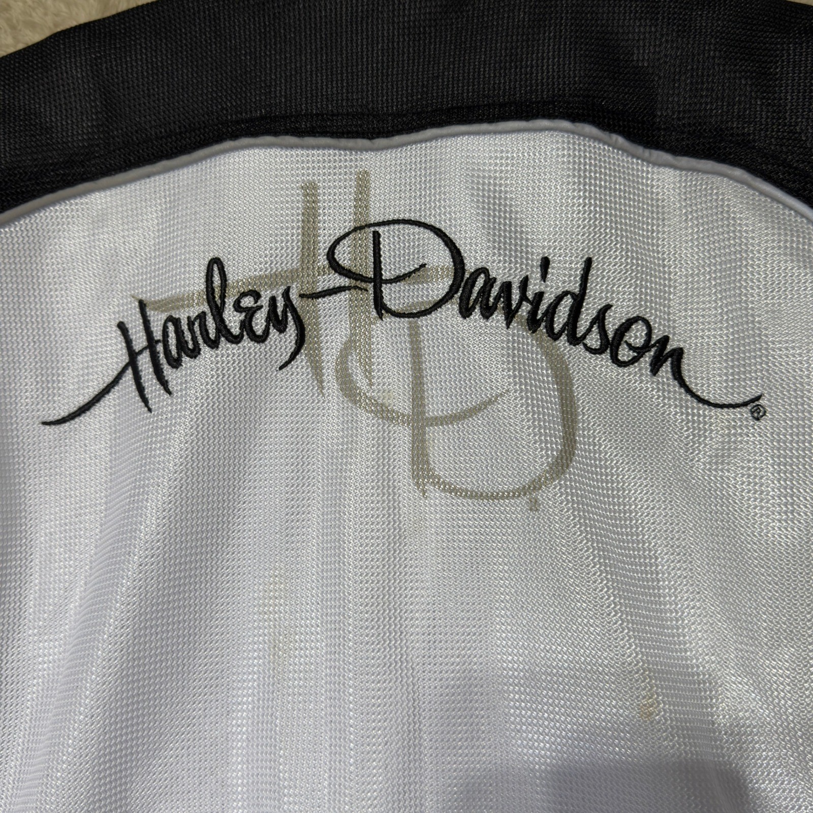 Harley Davidson Jacket Womens Medium White Black Mesh Riding Biker Embroidered