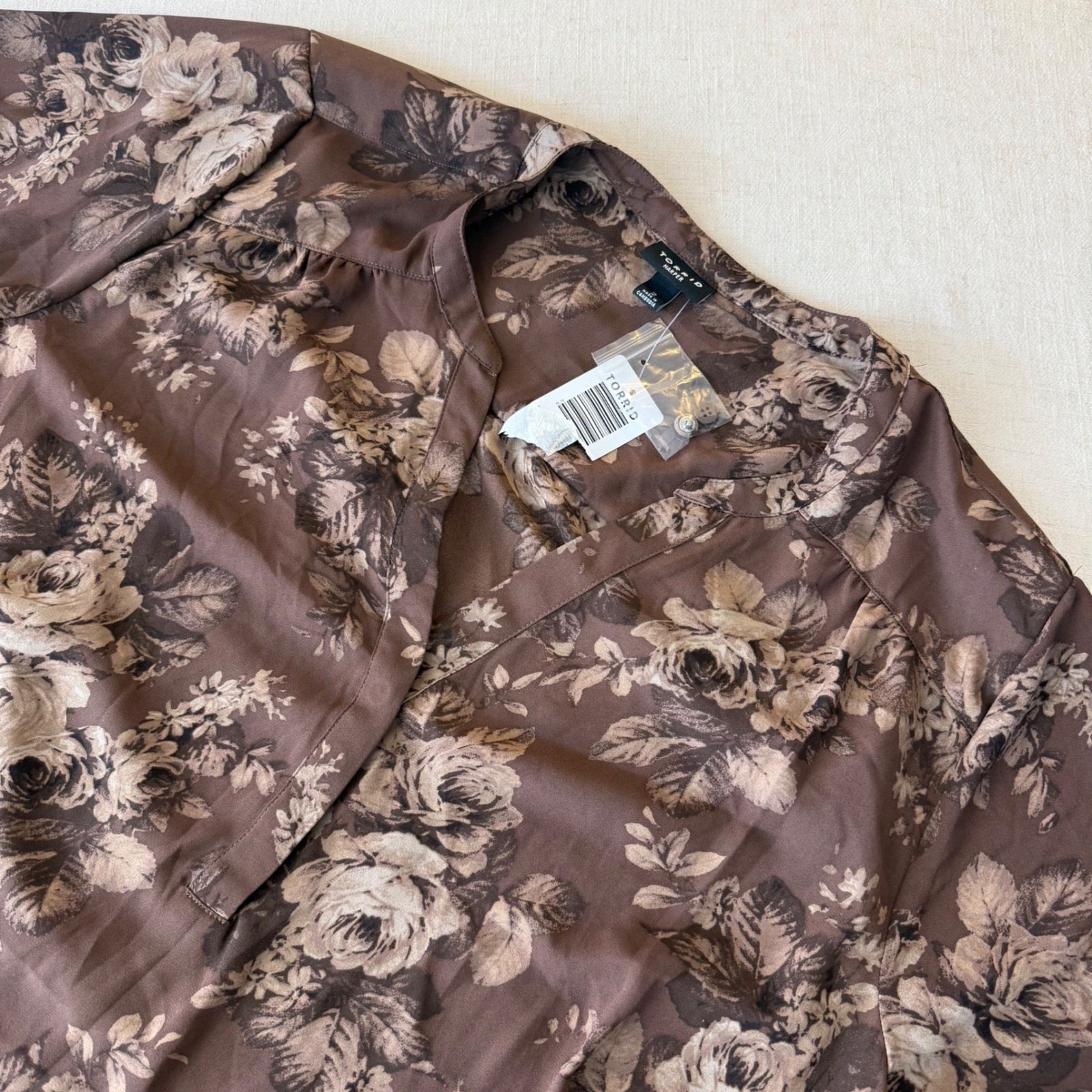 Torrid Harper Blouse 2 Brown Floral Rose Georgette Roll Tab Pullover Top nwt