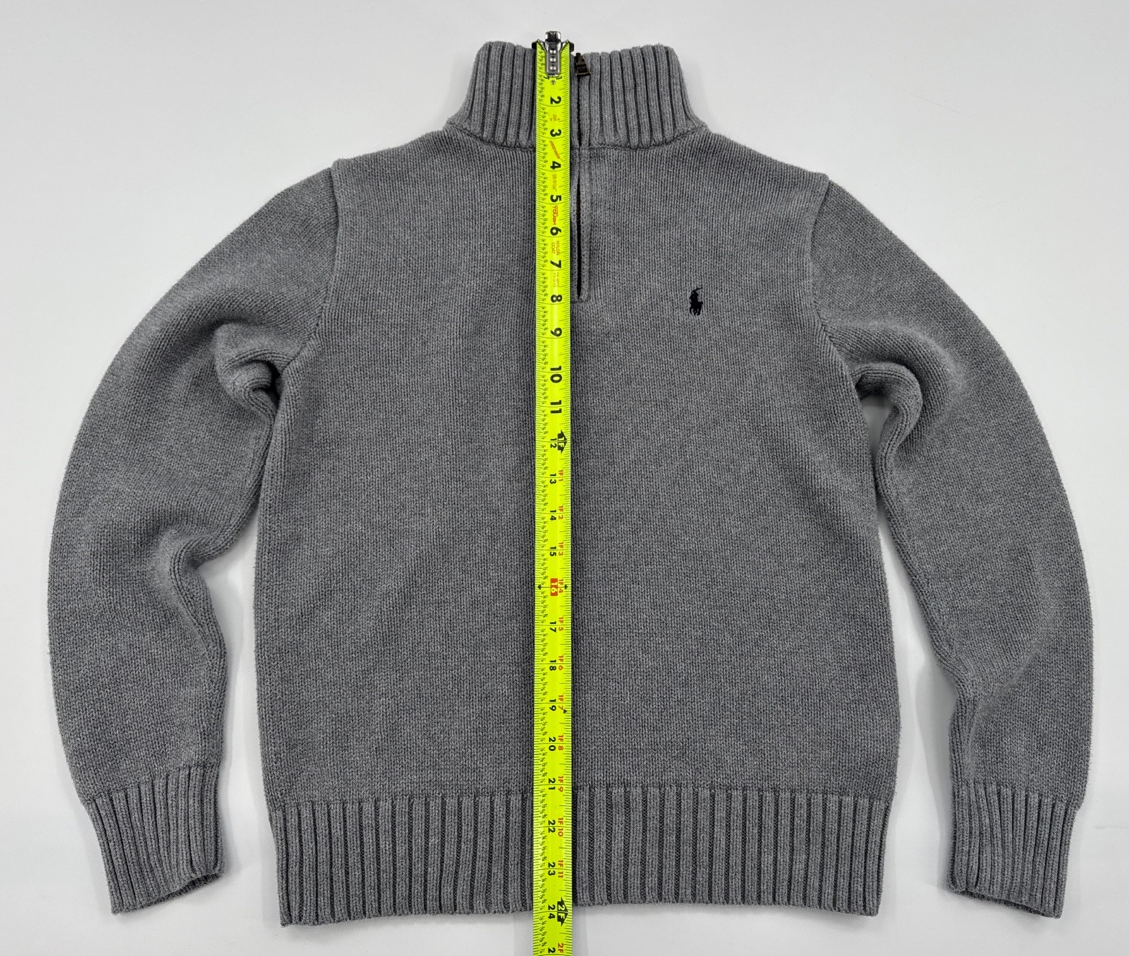Polo Ralph Lauren 1/4 Zip Knit Sweater Boys Large 14-16 Gray Youth Logo
