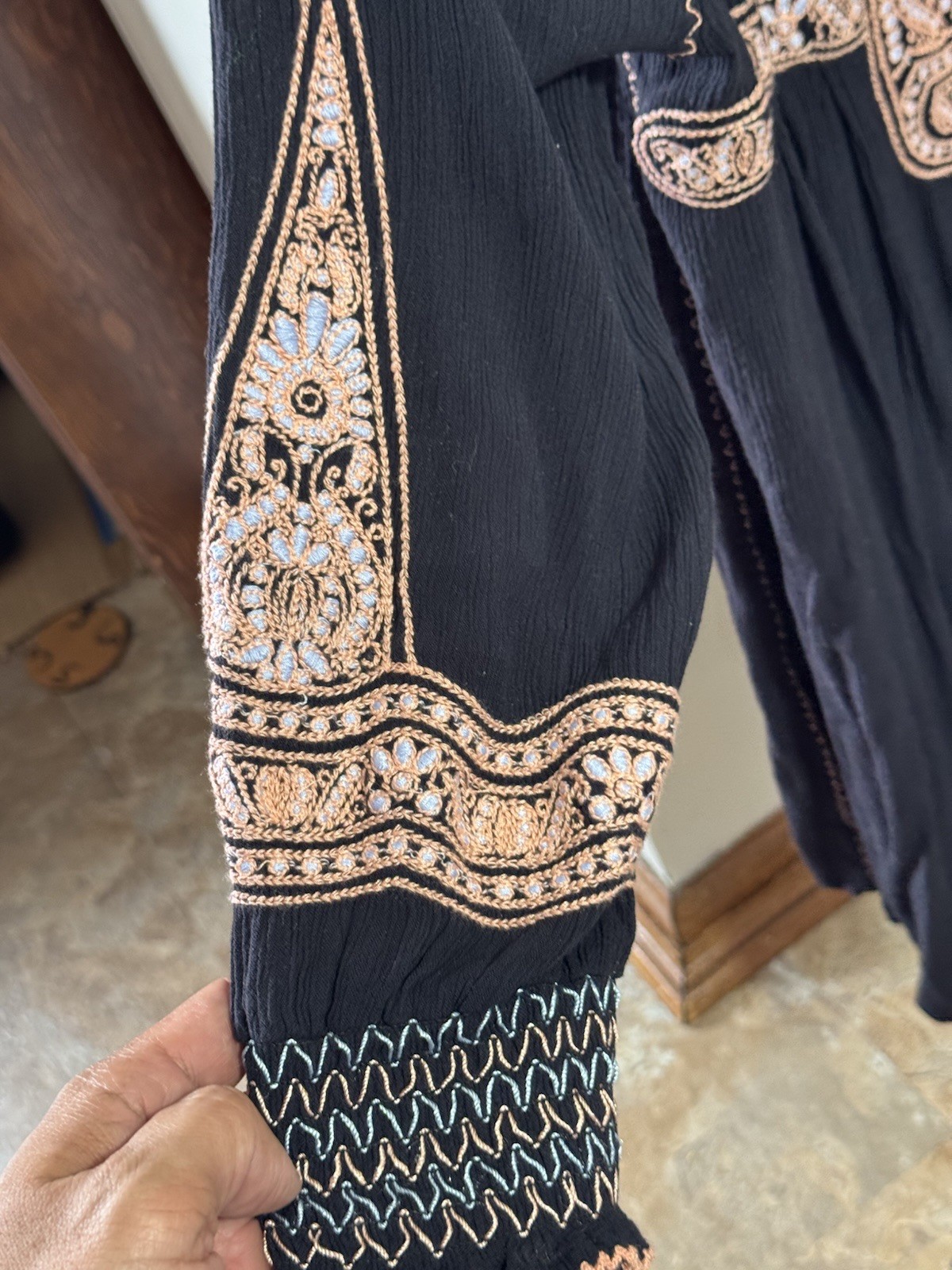 Free People Bohemian Dress Wind Willow Womens XS Embroidered Black Tunic