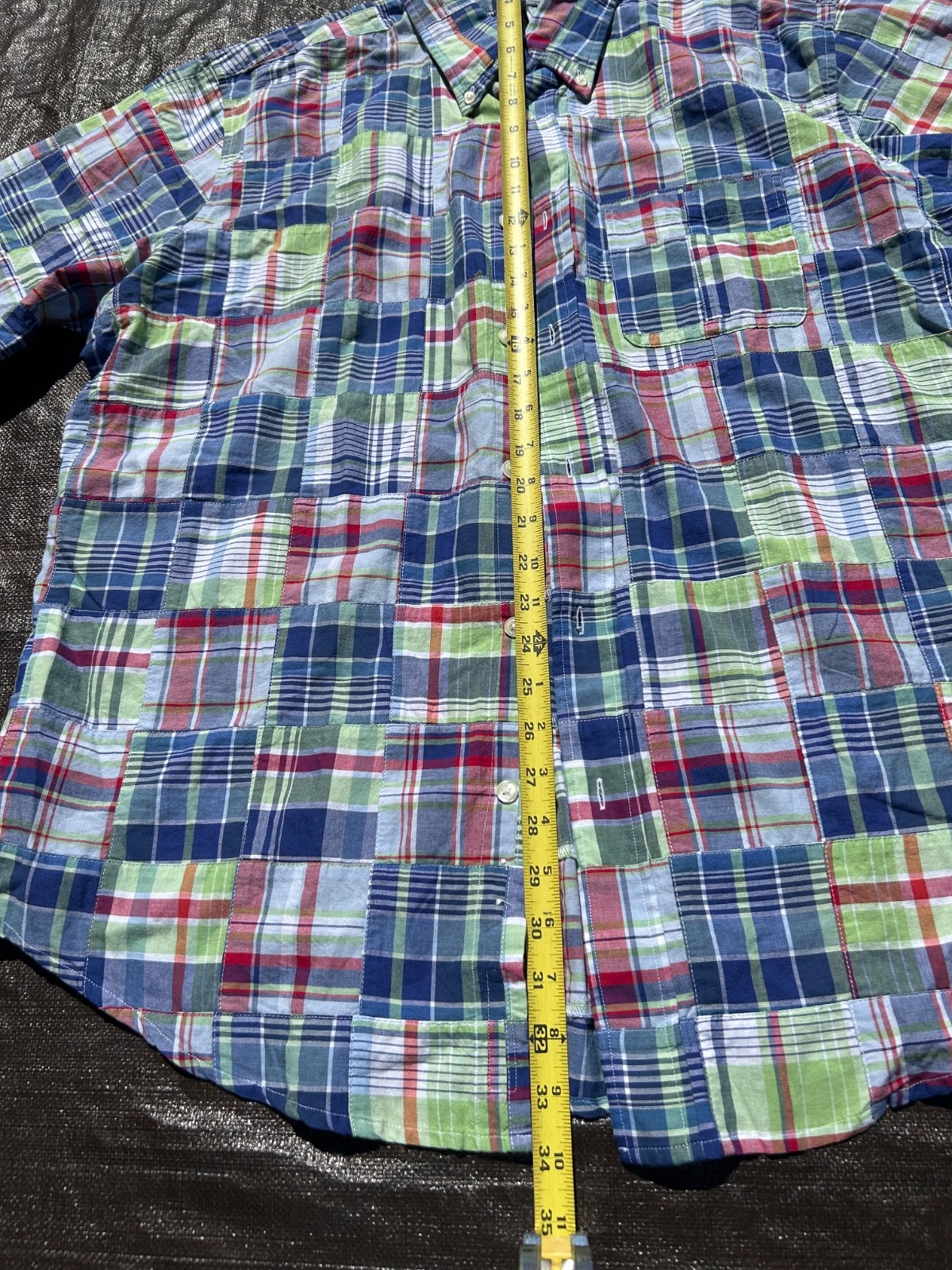 Brooks Brothers Regent Fit Patchwork Madras Short Sleeve Shirt Mens XL Multi