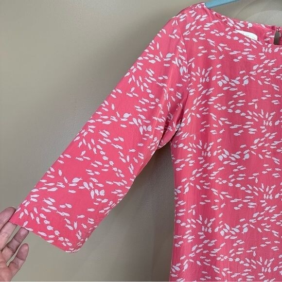 Britt Ryan Pink Silk 3/4 Sleeve Fish Print Dress 6 Resort Preppy Novelty Coastal