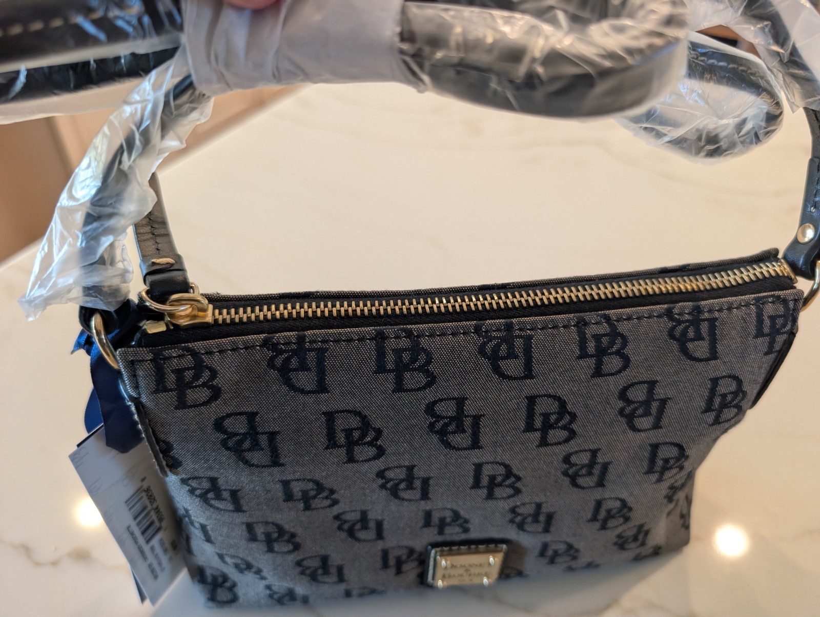 NWT Dooney & Bourke Crossbody Pouchette in Black Jacquard & Trim w Gold Hardware