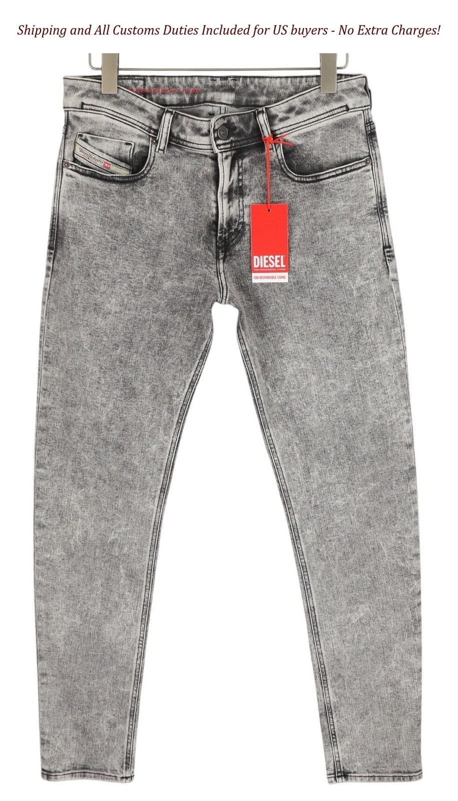 DIESEL 1979 Sleenker 09D89 Men’s Jeans W32/L30 Skinny Leg Low Waist Grey RRP195