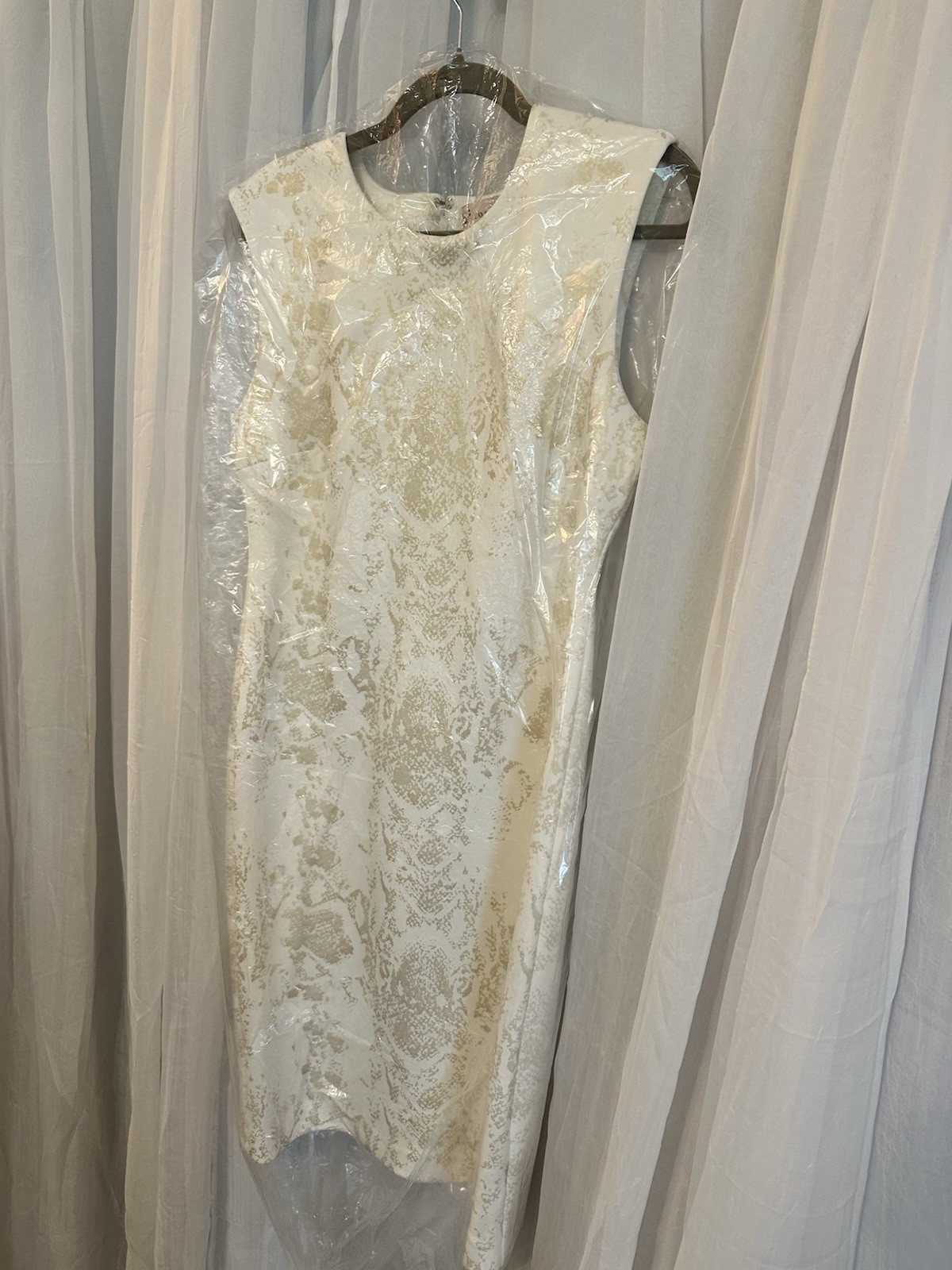 Philosophy Cream Brocade Midi Dress With Abstract Gold Metallic Design