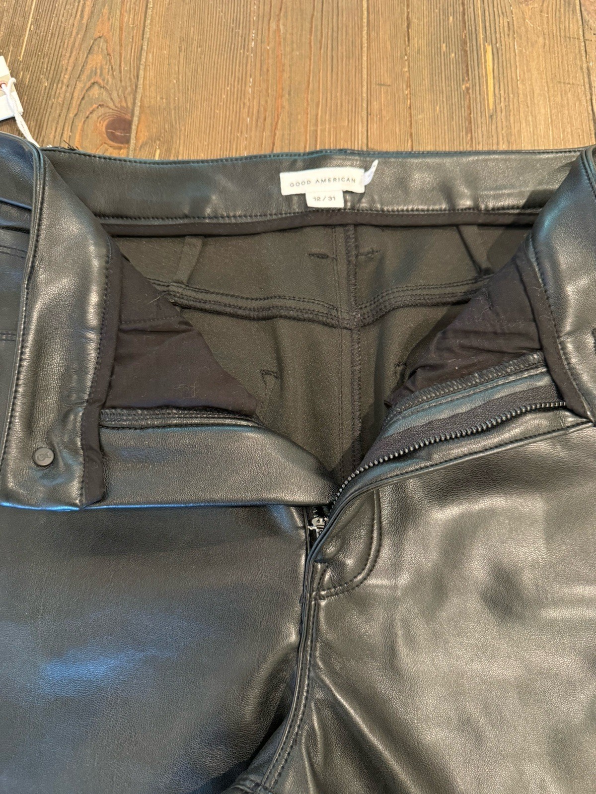 Good American Faux Leather Pants Womens 12/31 Black Straight 5 Pocket READ