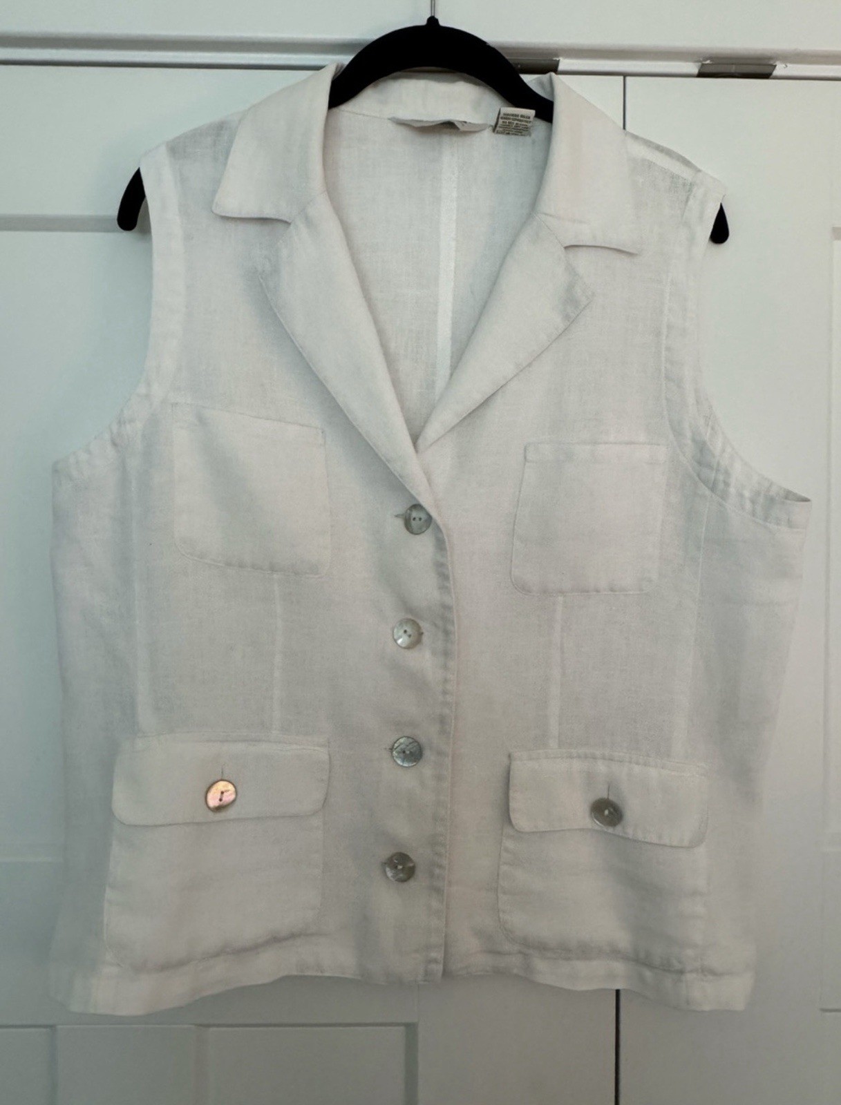 Orvis White 100% Linen Sleeveless Button Front Collared Vest Top – M