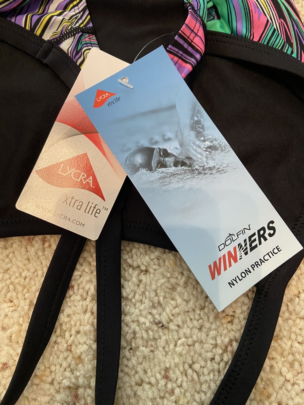 Dolfin Winners Nylon Practice One Piece Swimsuit Size 36 NWT Swirl Psychedelic