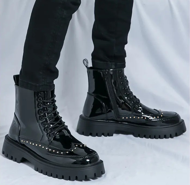 Men’s Carved Wing Tip High Top Platform Ankle Boots Studded Brogue Chukka Shoes