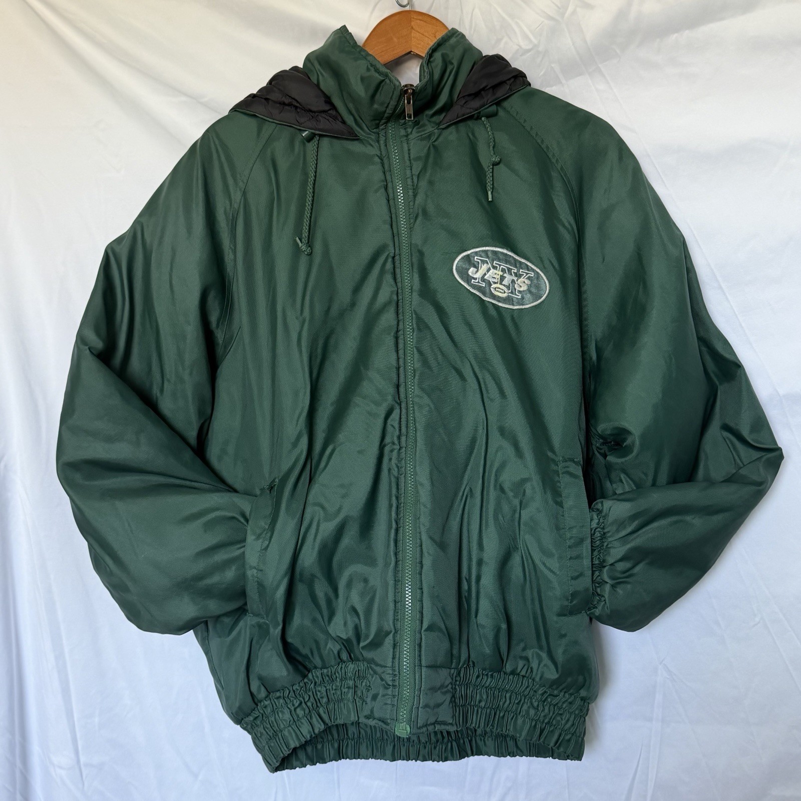 Vintage 90s NY Jets NFL Game Day Sports Mens Large Green Puffer Football Jacket