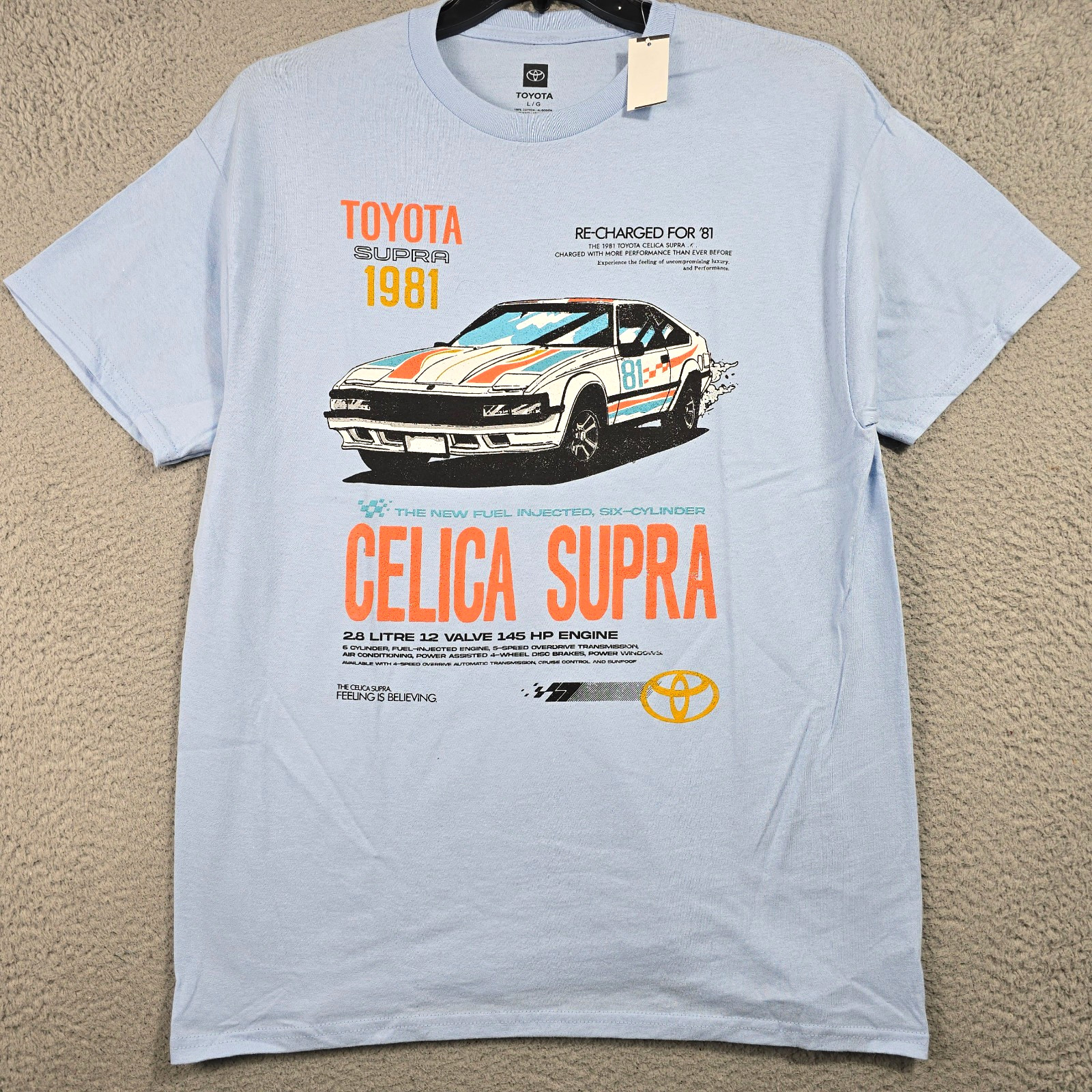 Toyota Supra Celica Shirt Mens Large Blue JDM Tuner 1981 Casual Race Car NWT