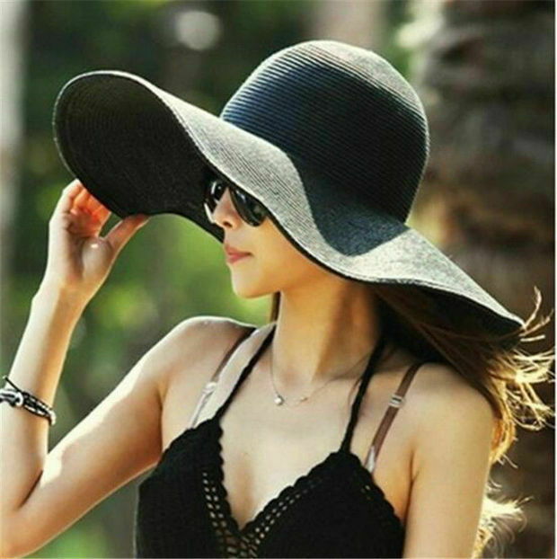 Women’s Summer Large Floppy Folding Wide Brim Cap Sun Straw Beach Hat USA