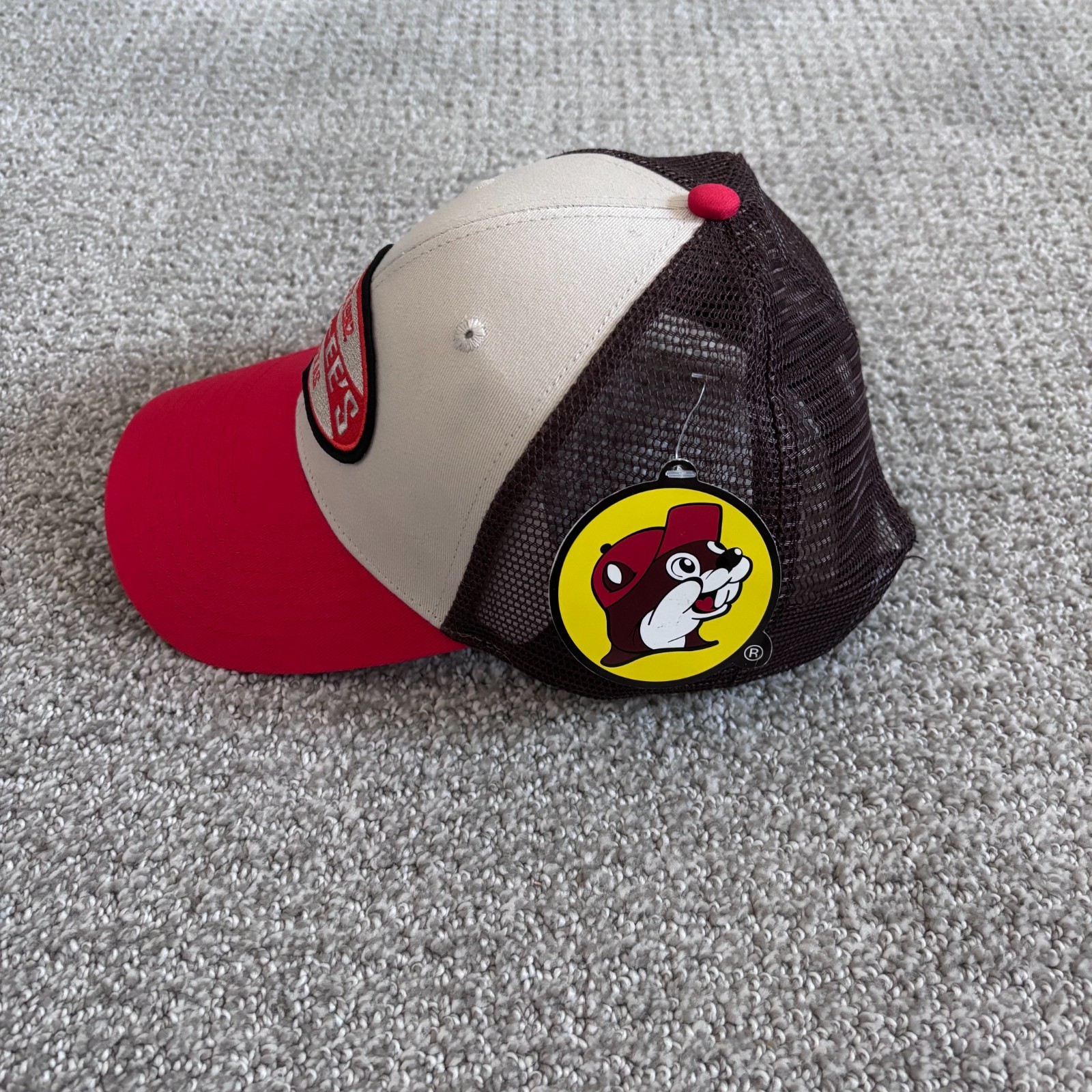 NWT Buc-ees Trucker Hat Cap Est 1982 Texas Red White Brown Mesh Snapback