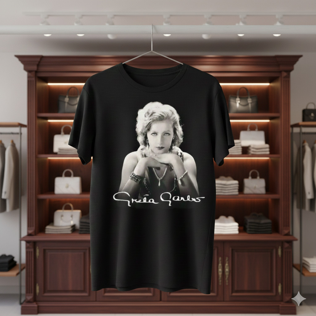 Greta Garbo Vintage Portrait Graphic T-Shirt Unisex Black Tee – T820