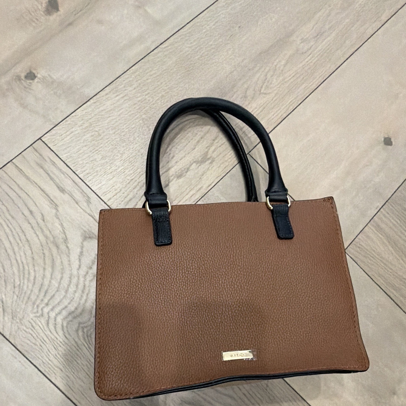 Women’s Brown Pebbled Satchel Top Handle Bag, Zip Closure, Gold Hardware