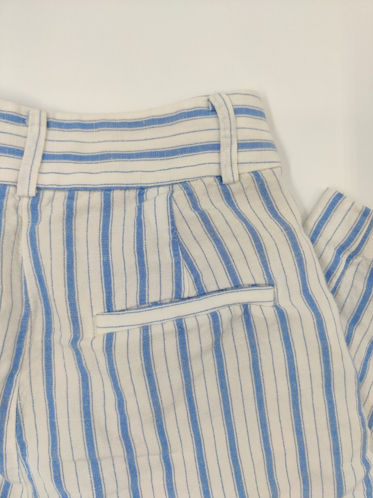 Ann Taylor LOFT Womens Petite 00 Pants Crop Capri Linen Blend Blue Stripe