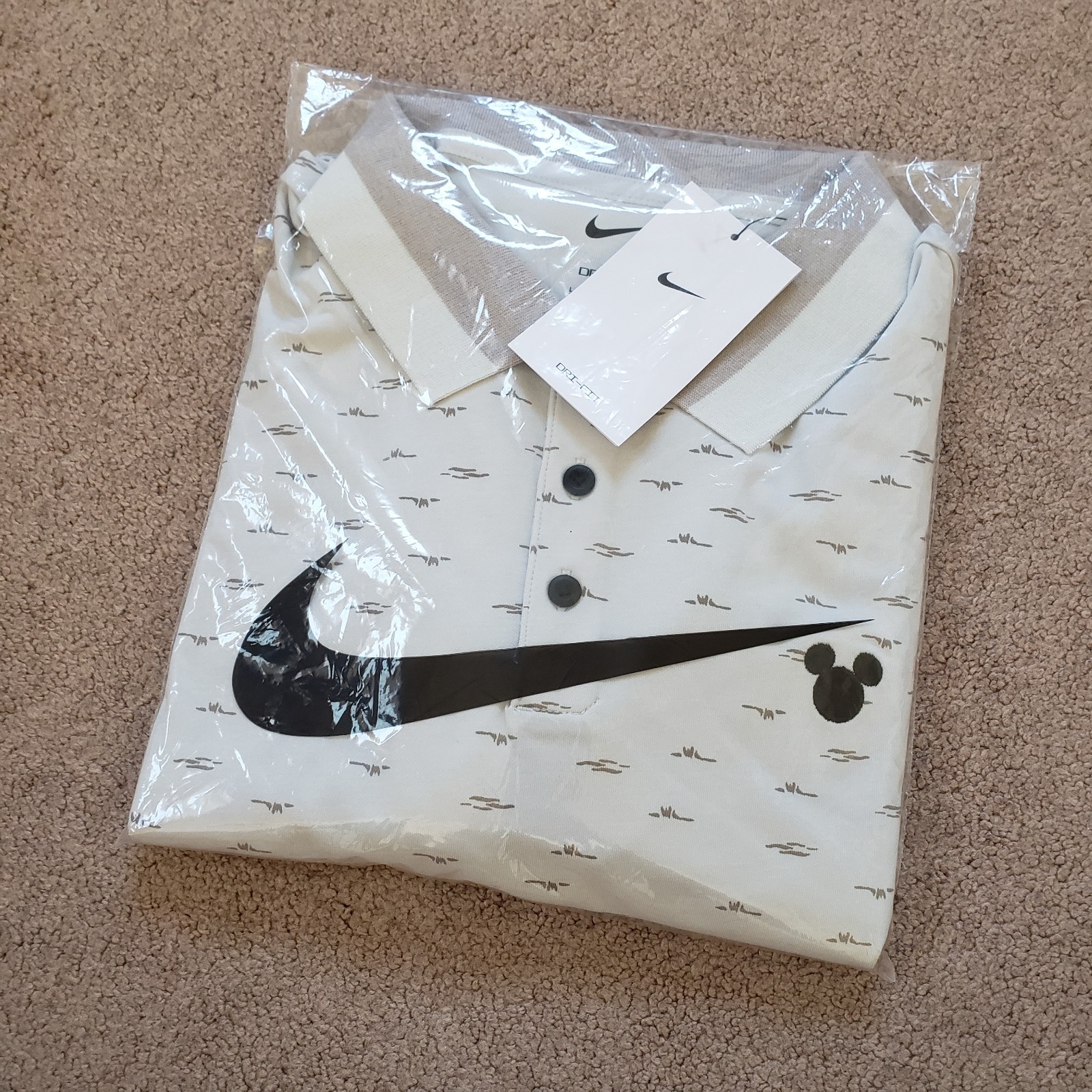 Nike Mickey Mouse Icon Polo Sz Large Mens Disney Grass All Over Print Shirt