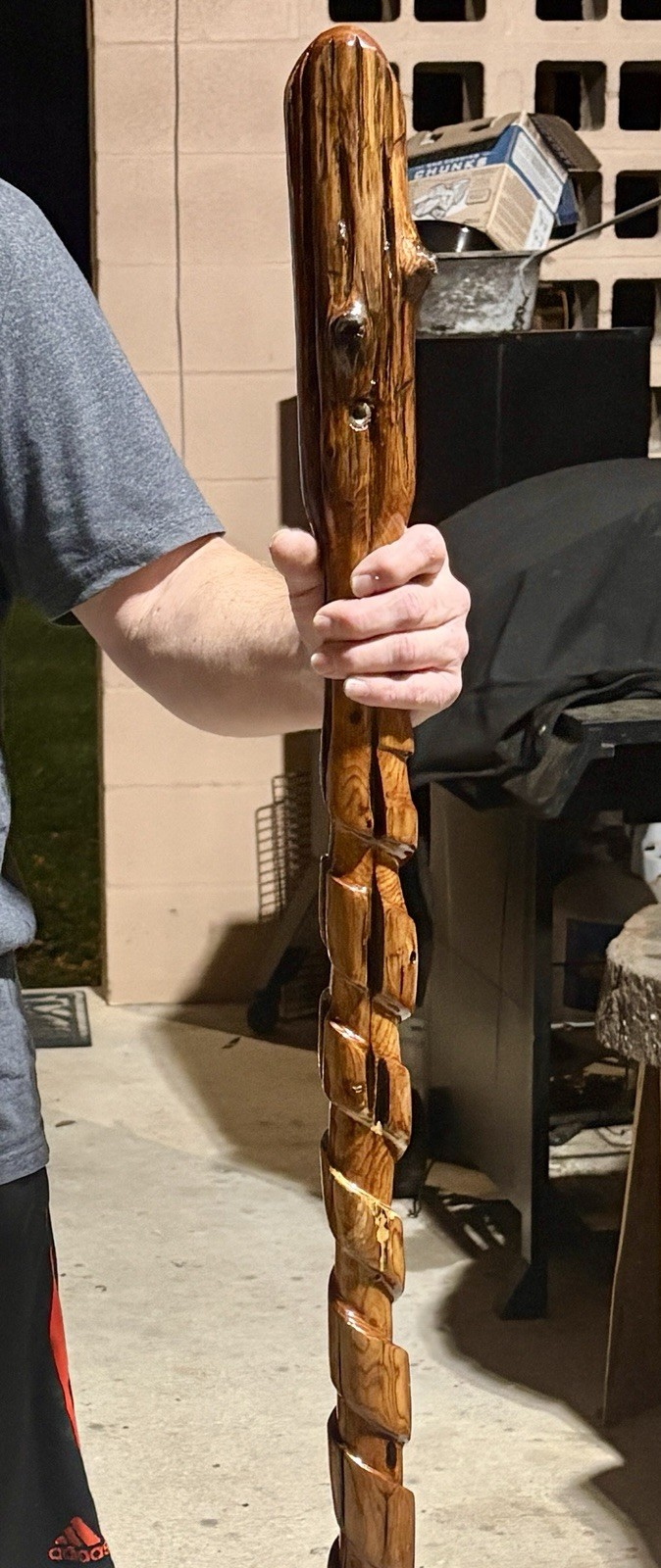 59” Hiking Staff Walking Stick W/stand Hand Carved Juniper From Gulf Coast River