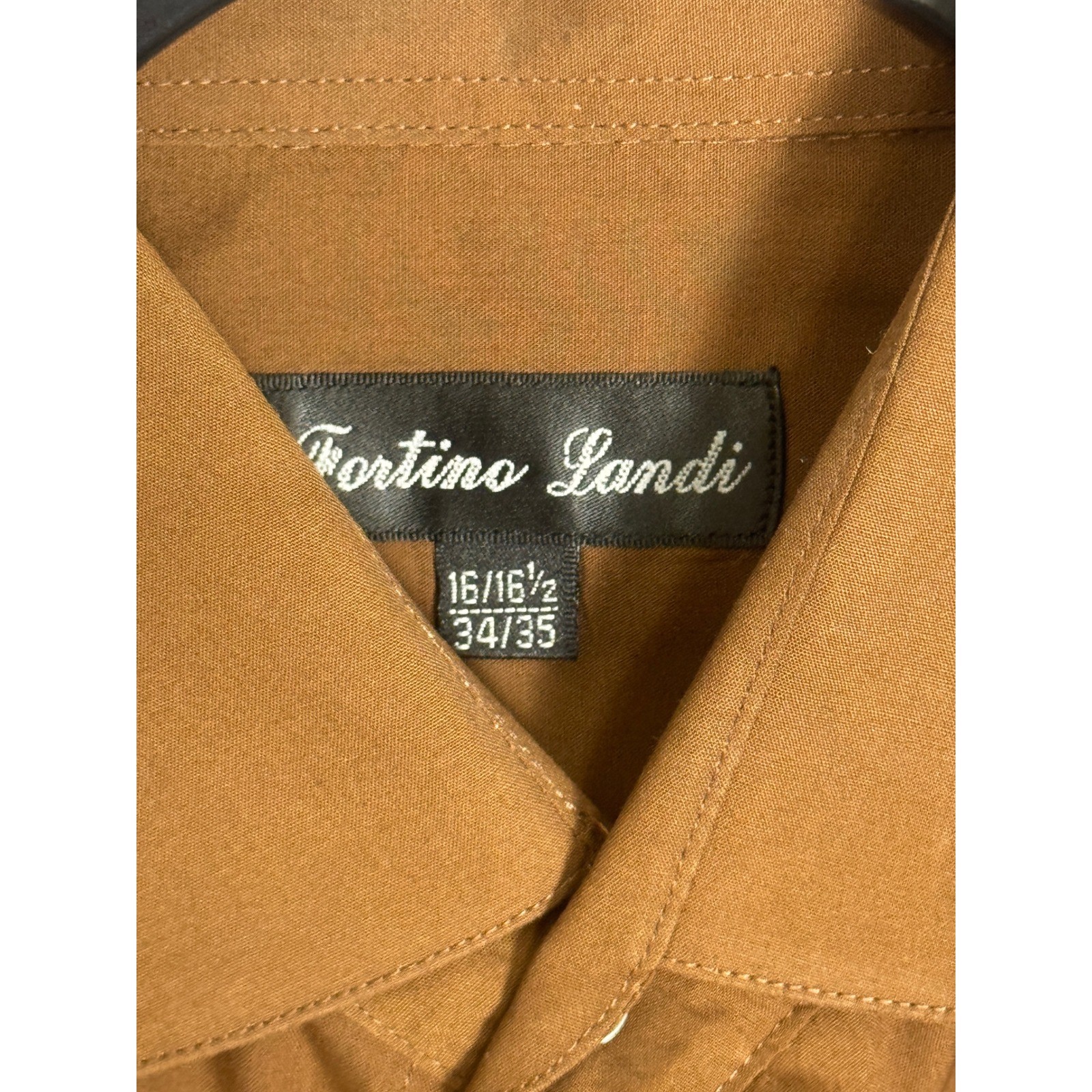 Fortino Landi Men’s Brown Dress Shirt 16 1/2 34 35 Cotton Poly Blend