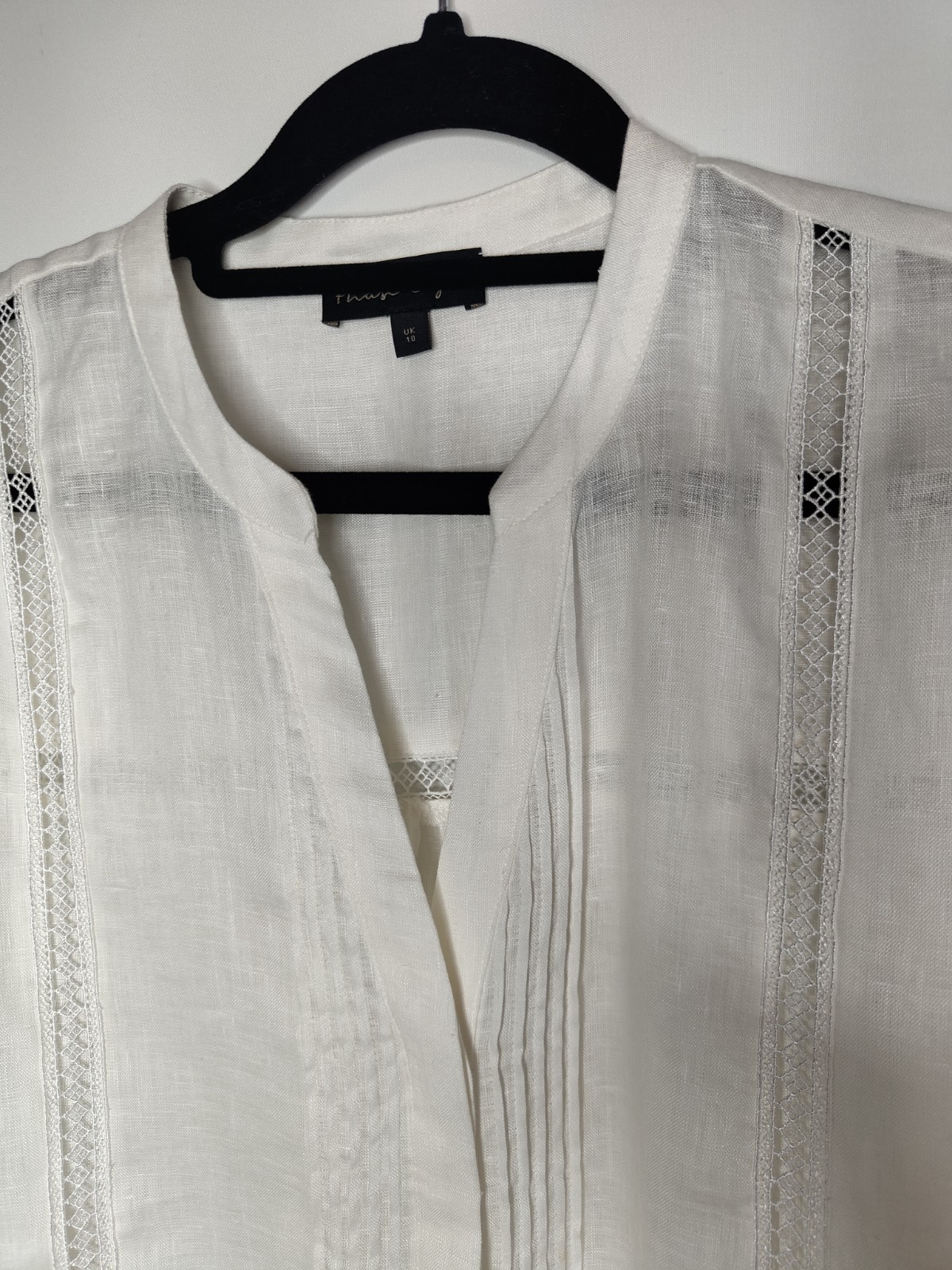 Phase Eight Ada Lace Insert Blouse Size 10 Ivory Linen Lace Oversized Shirt Top