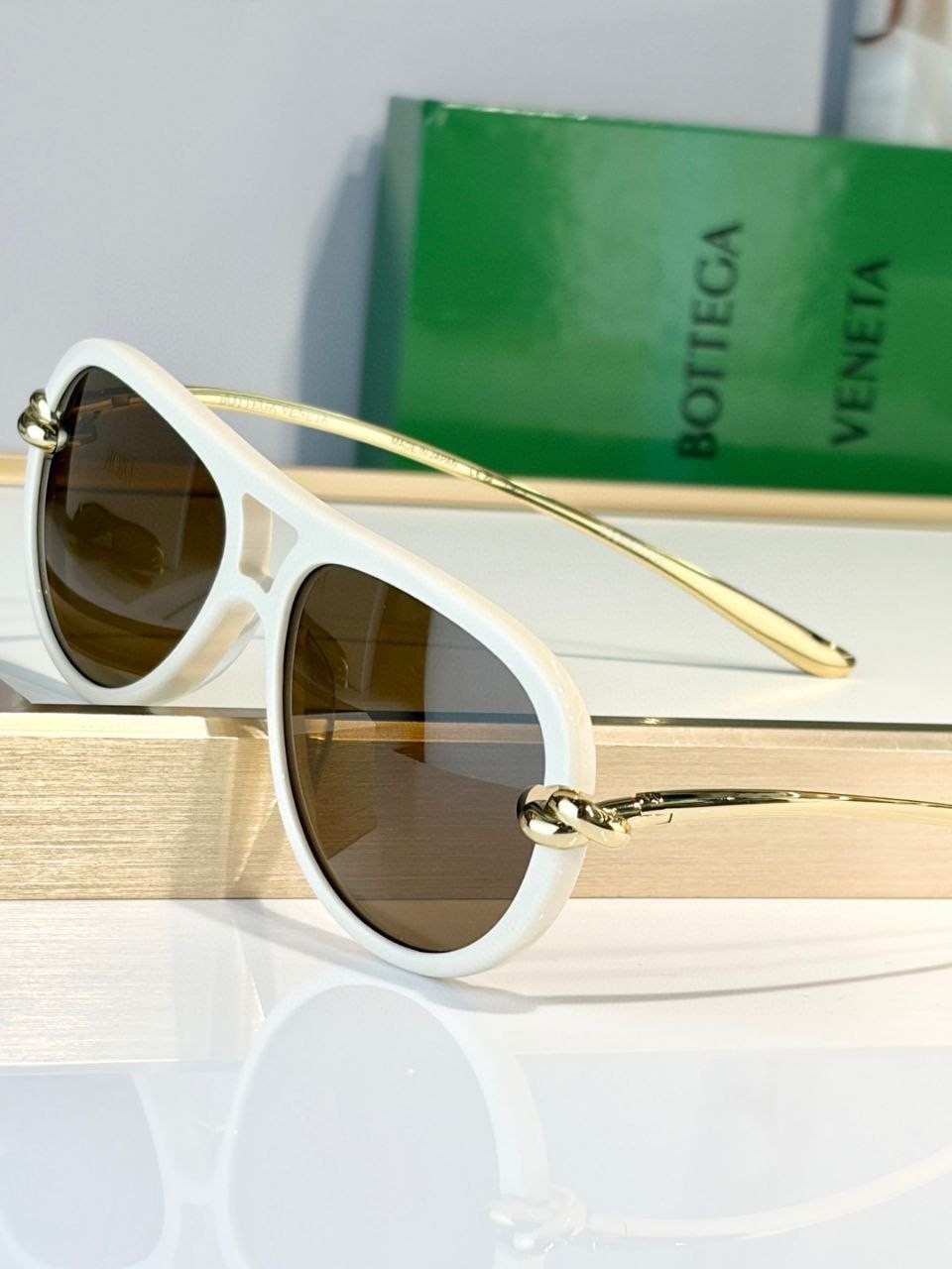Bottega Veneta BV1418S White Gold Luxury Aviator Cat Eye Sunglasses