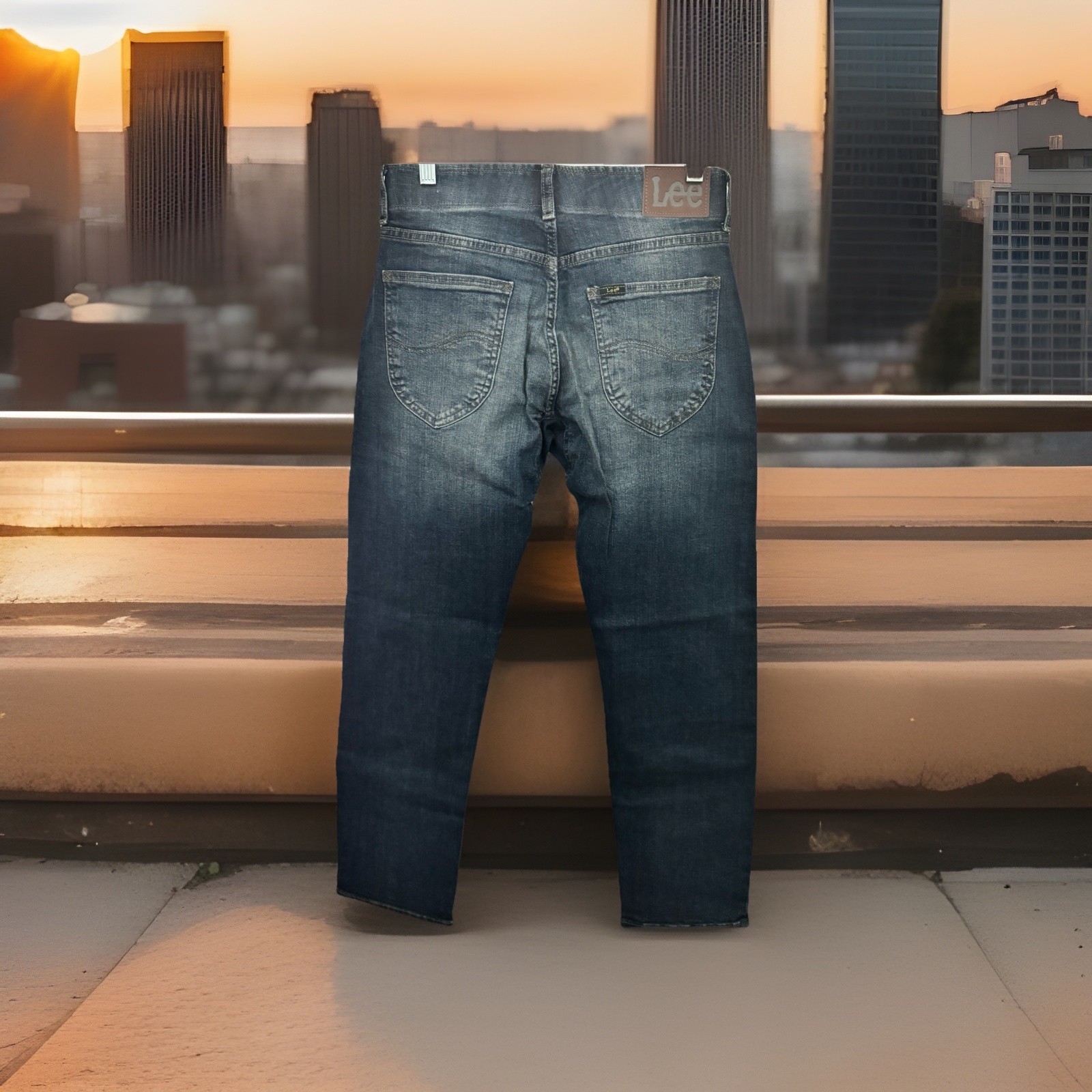 Lee Slim Straight Med Wash Blue Jean Sz 31×30 Motion Flex Waistband Stretch NWT