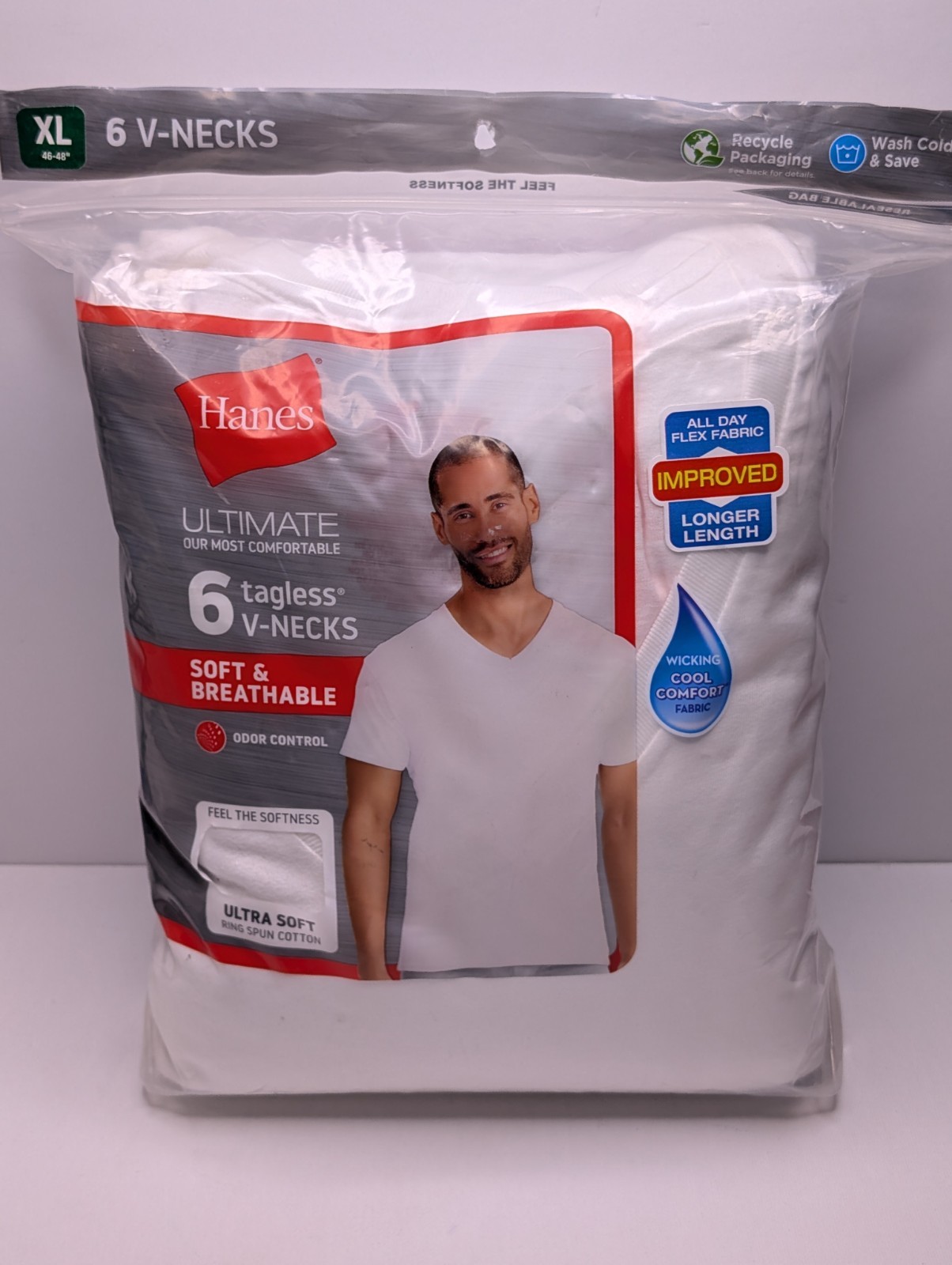 Hanes Ultimate V Neck T Shirts 6 Pack XL White Tagless Undershirts New Sealed