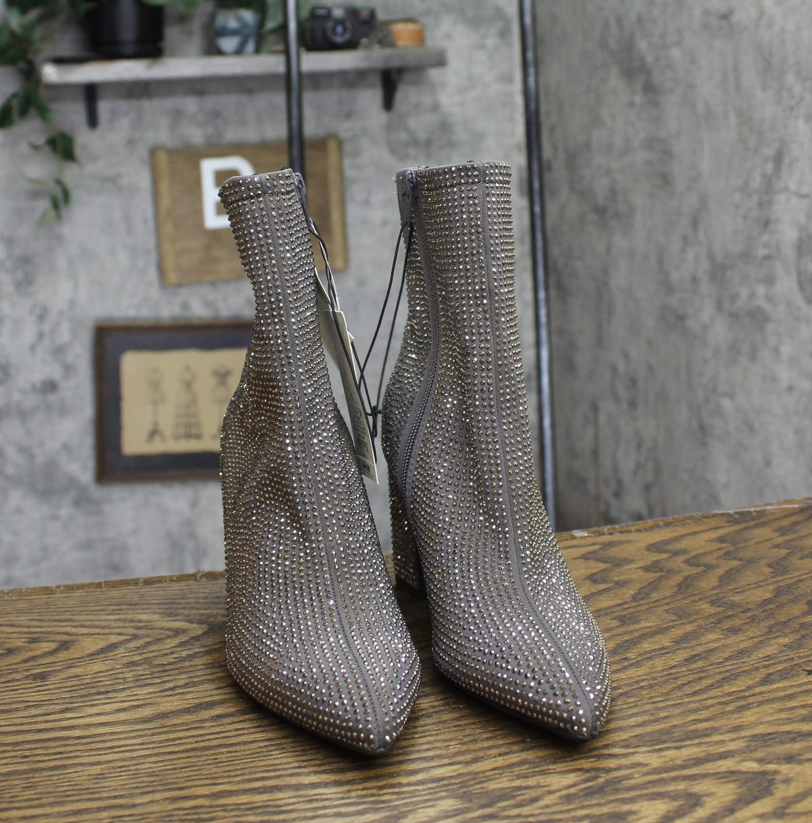 a New Day Womens Cassidy Rhinestone Ankle Boots 91636630 Silver Gray 6M