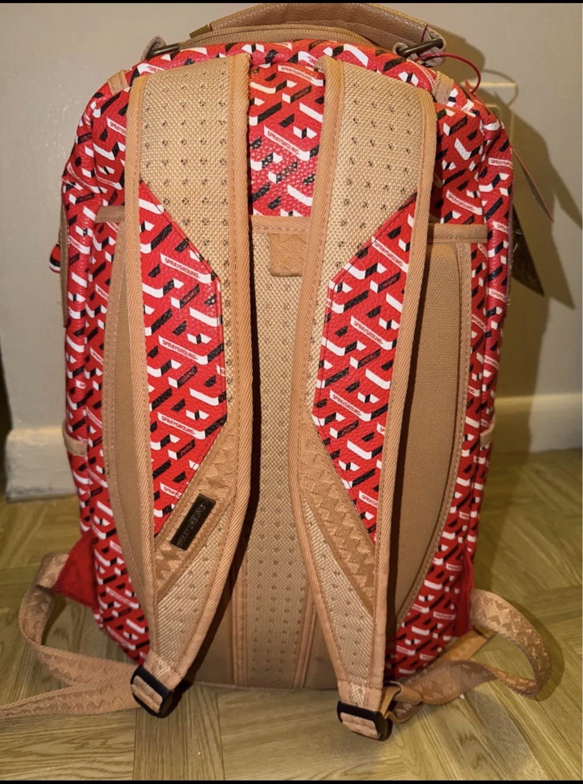 Sprayground Limited Edition Geometric Faux Leather Zip Backpack Red/Tan