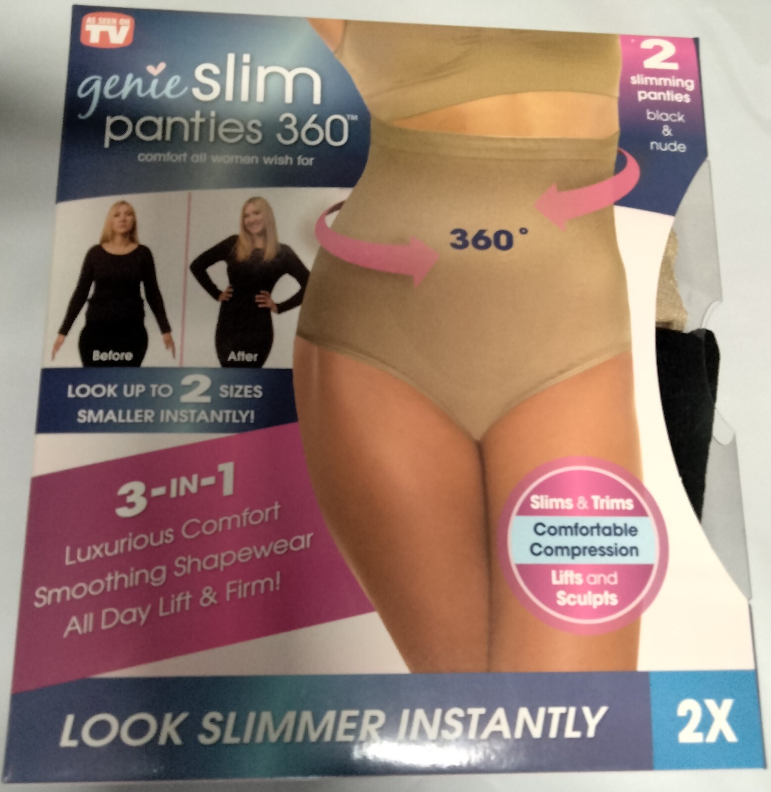 GENIE SLIM PANTIES 360 SLIMS & TRIMS!!! SIZE ~ 2X ~ 1 NUDE AND 1 BLACK