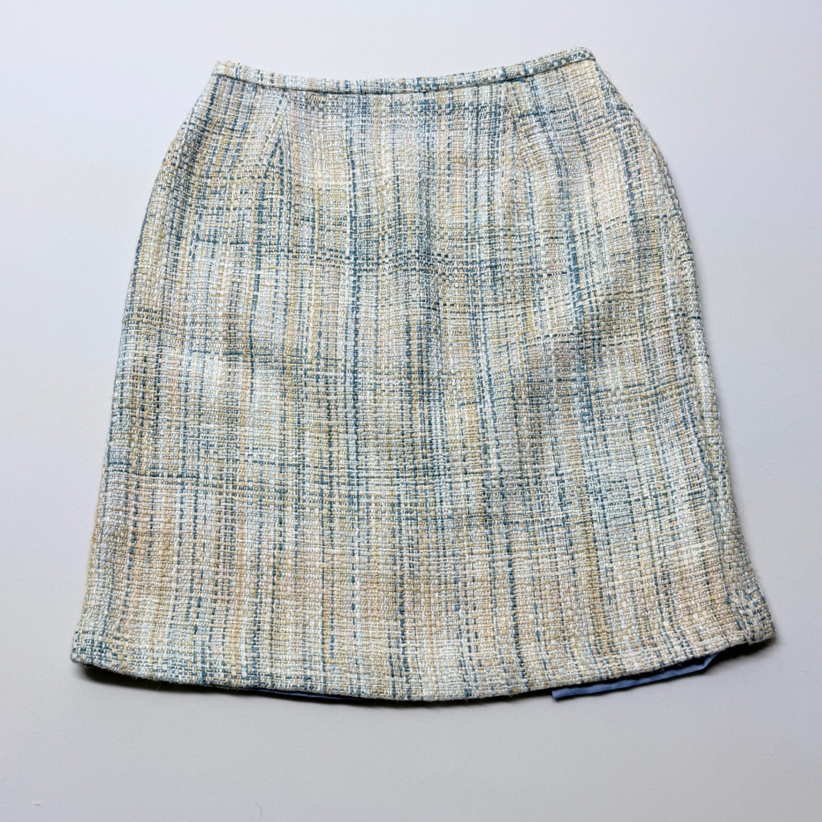 Jessica Howard Petite Blue Cream Tweed Skirt Suit Set Size 6P Bow Trim Vintage