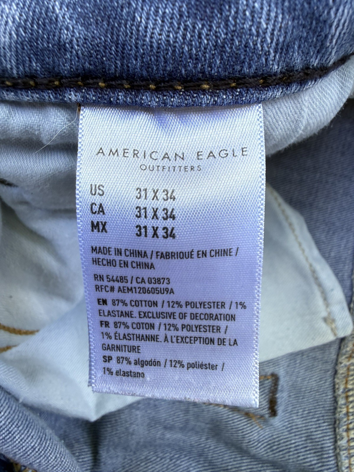 American Eagle Cozy Airflex Athletic Jeans Men’s 31×34 Blue Denim