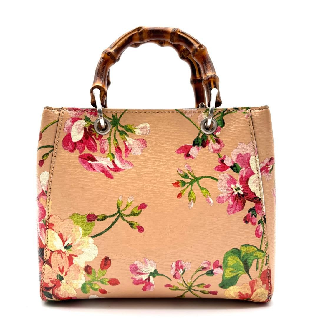 Excellent GUCCI 2way Blooms Shoulder Bag Bamboo Logo Pink Gift Present 0609