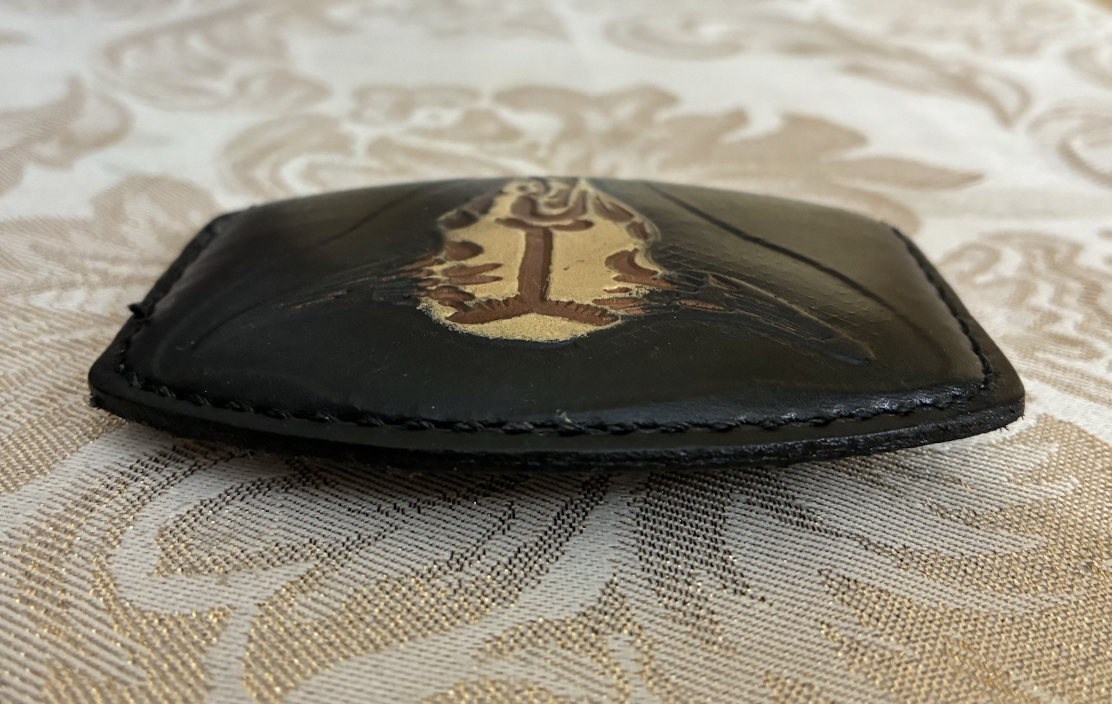 Vintage BARON Brass Longhorn Belt Buckle W/ sz 36 1.7” Leather Belt & 2nd Buckle