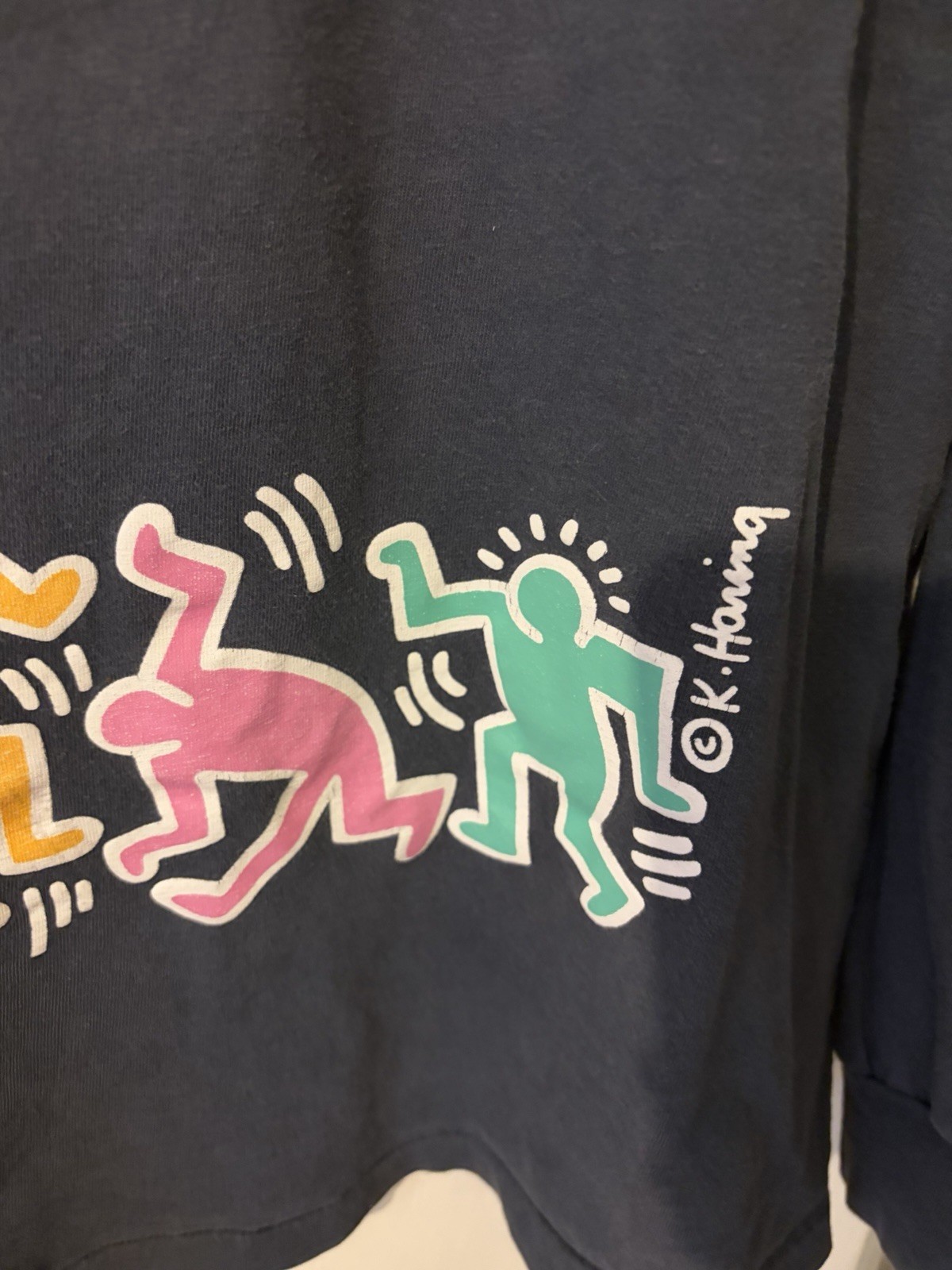 RARE Vintage 80s Keith Haring Pop Art Long Sleeve Tshirt Single Stitch Medium