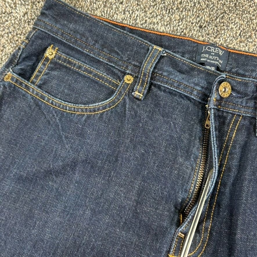 J Crew The Sutton Selvedge Red Line Raw Denim Jeans Mens 30×30 Dark Indigo Wash